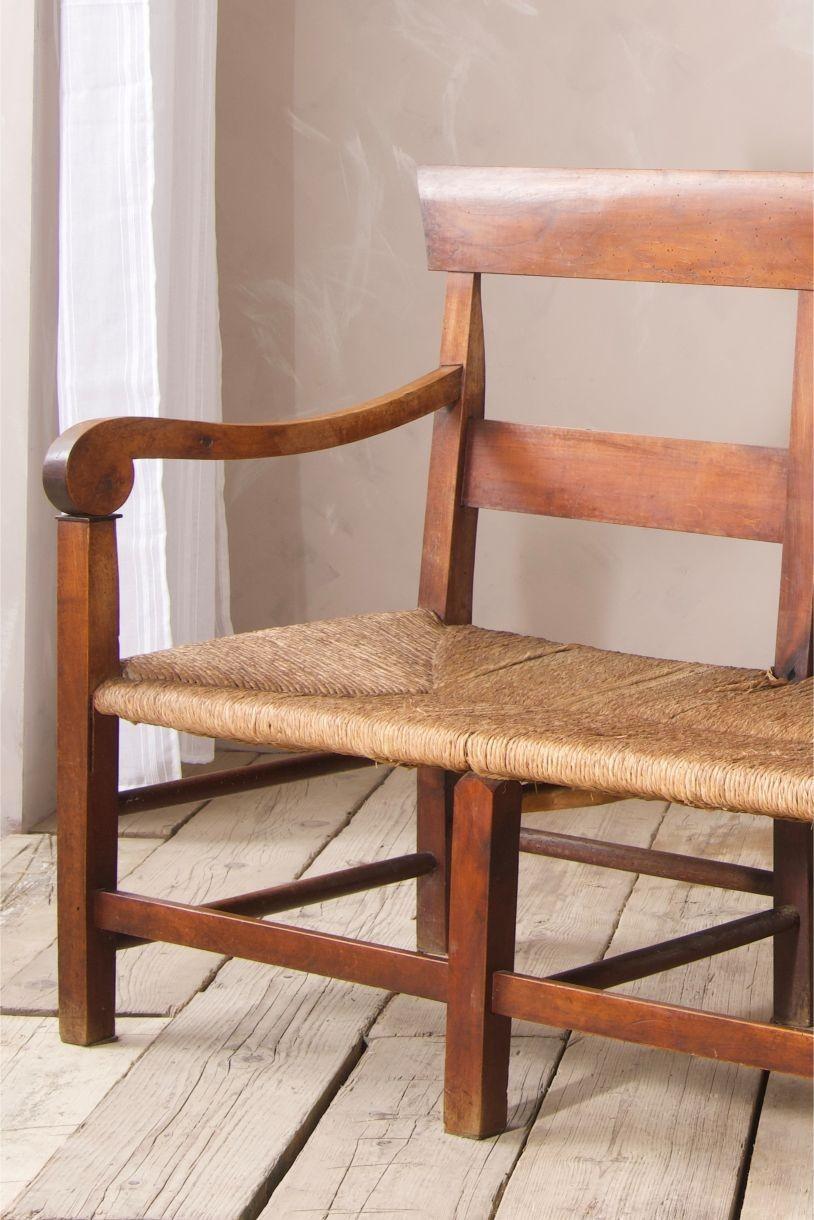 19th century Rush seated French hall bench 1
