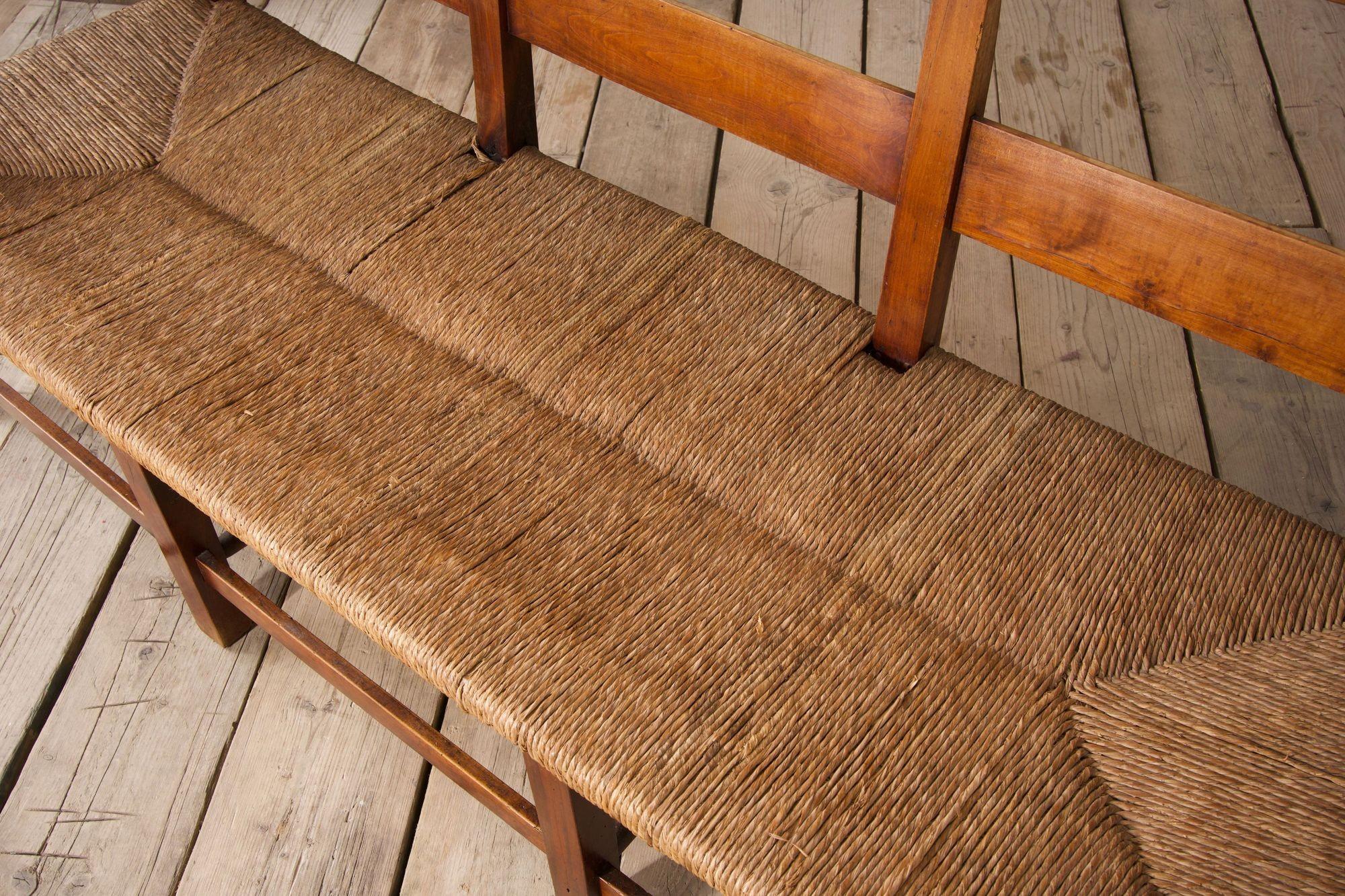19th century Rush seated French hall bench 2