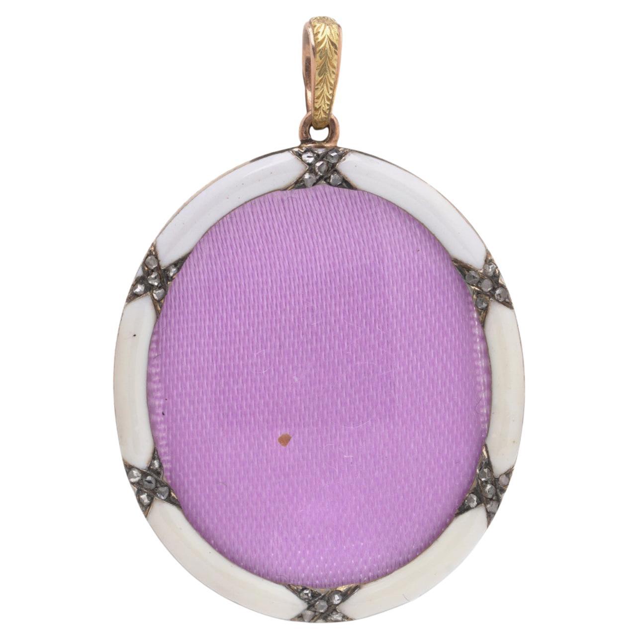 Medaglione russo del XIX secolo in oro 14KT con smalto e diamanti in vendita