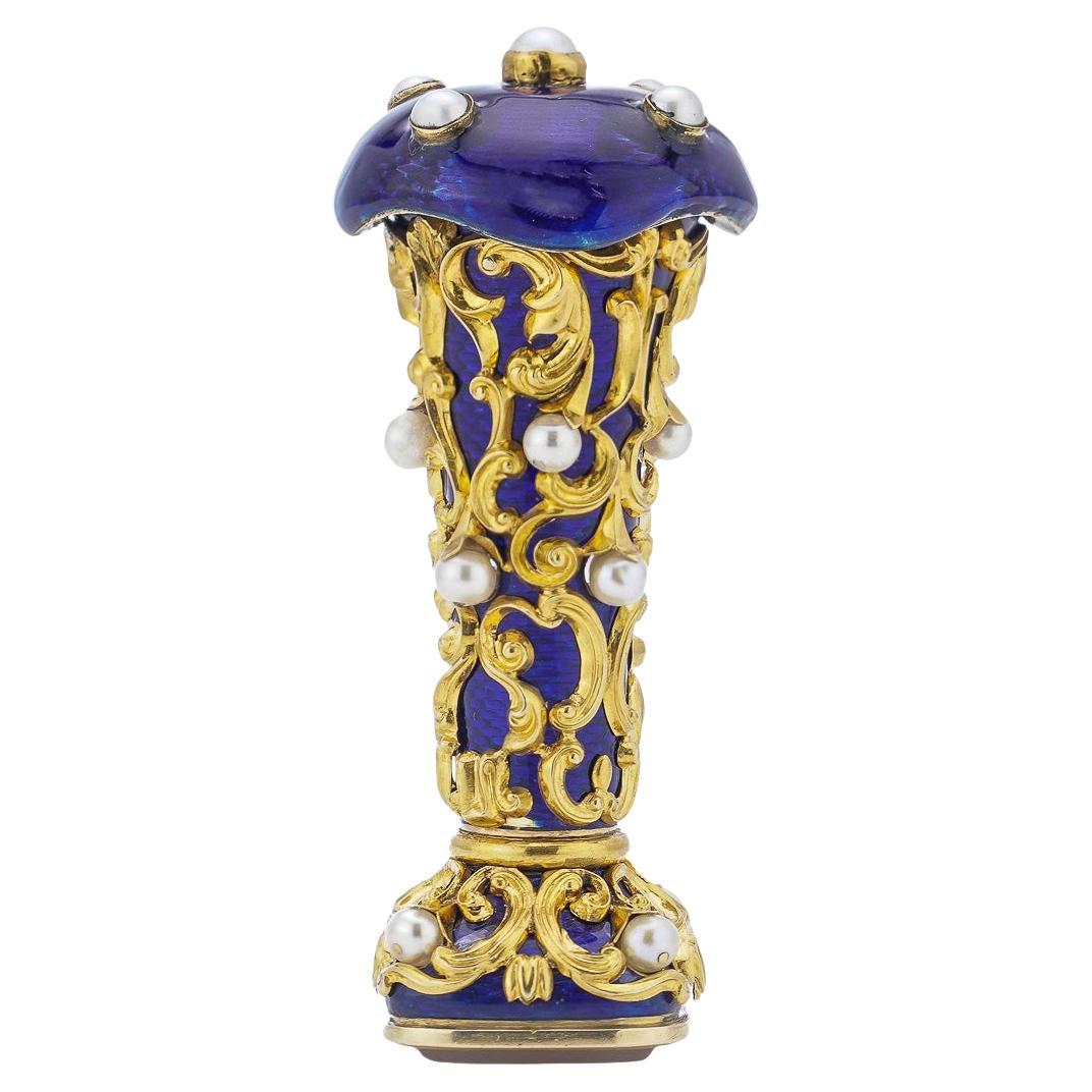 19th Century Russian 18K Gold 
Enamel Seal, Alexander F Soderholm, c.1850