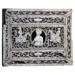 19th Century Russian Archangel Carved Whalebone Box