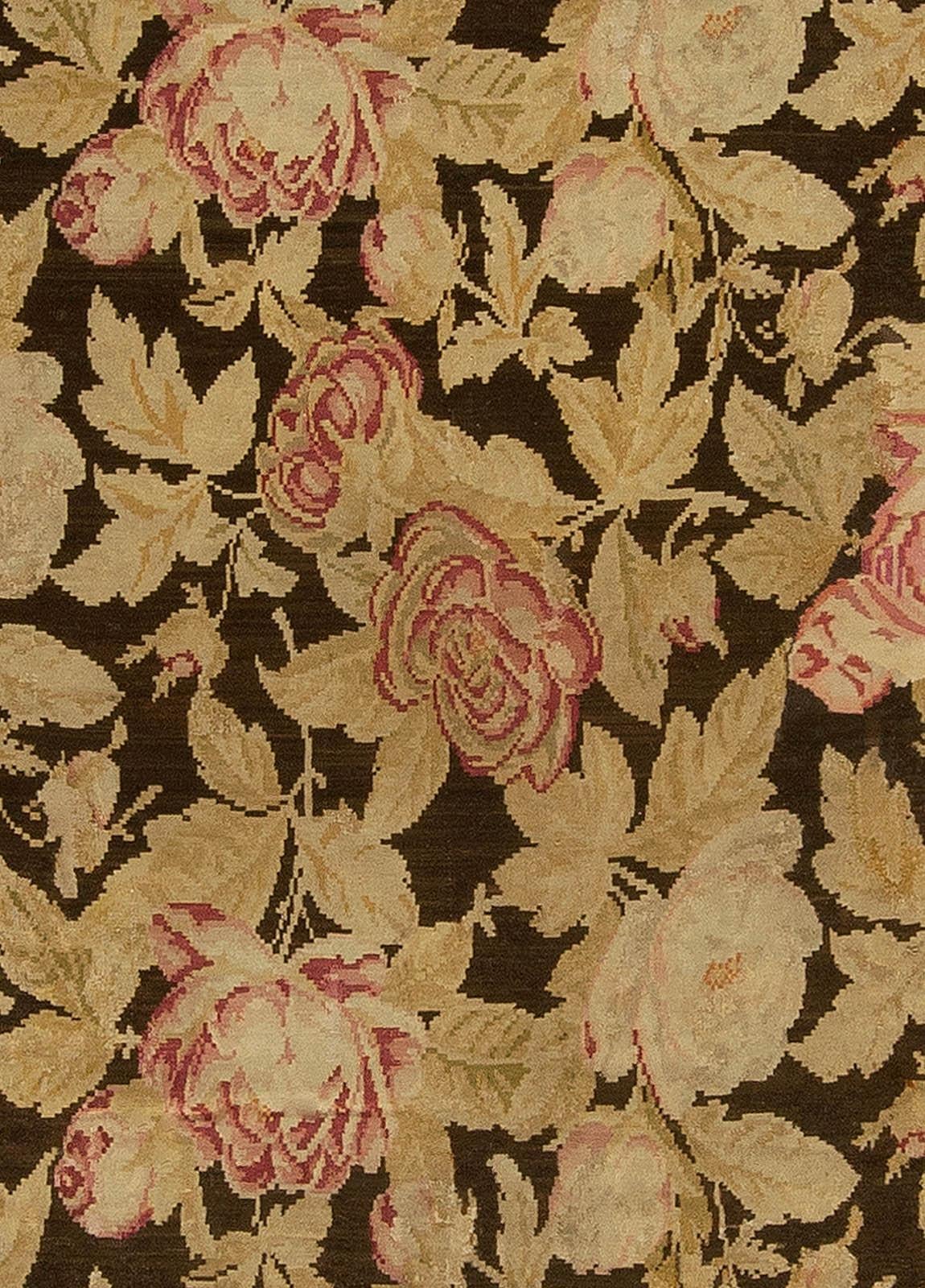 19th century Russian Bessarabian beige botanic handmade wool rug
Size: 11'4