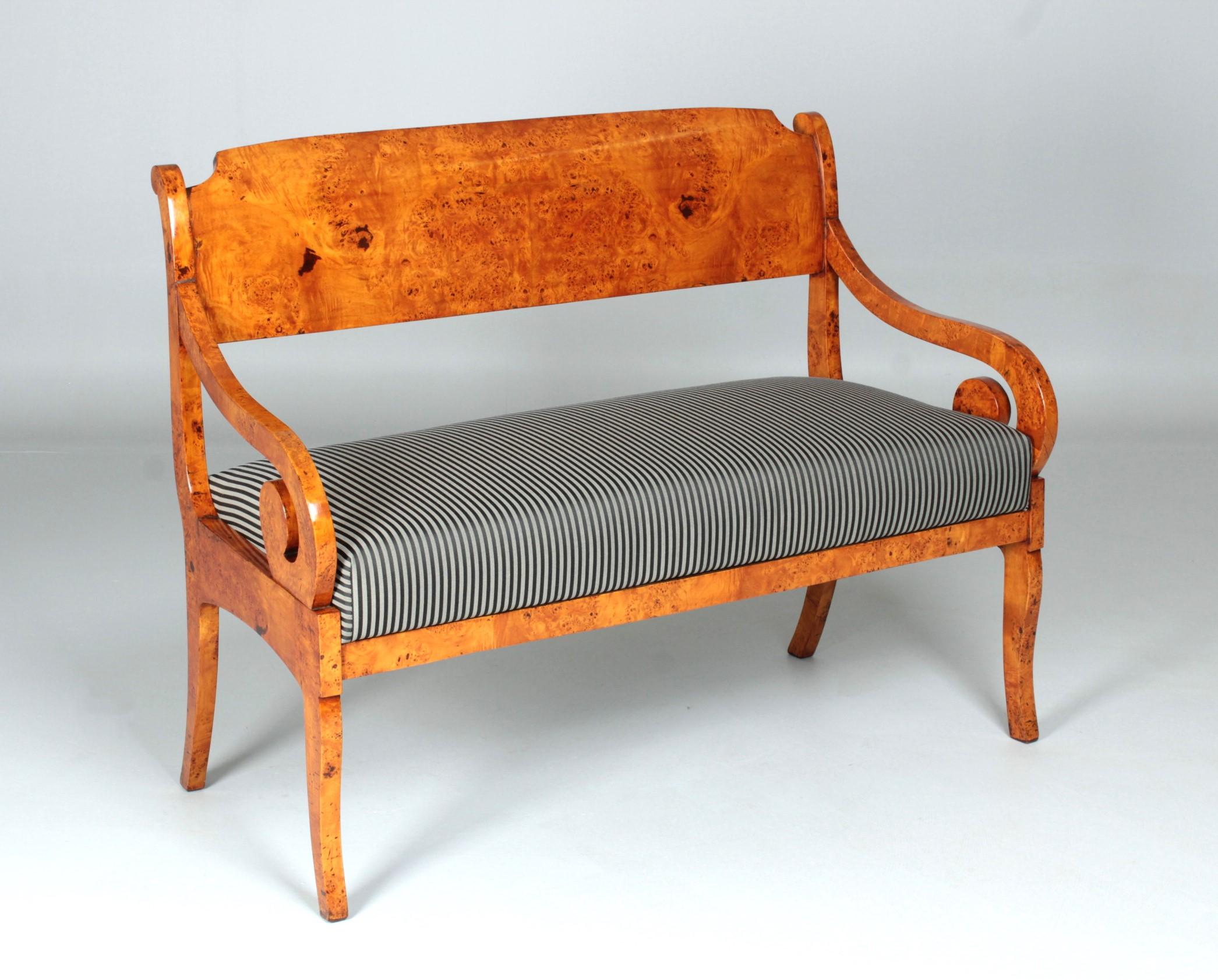 Antique Biedermeier bench

Baltic States / Russia
Burl wood
Biedermeier circa 1835

Dimensions: H x W x D: 96 x 125 x 53 cm, seat height: 50 cm

Description:
Antique bench for two people. Due to the high seat and firm upholstery, the bench is well