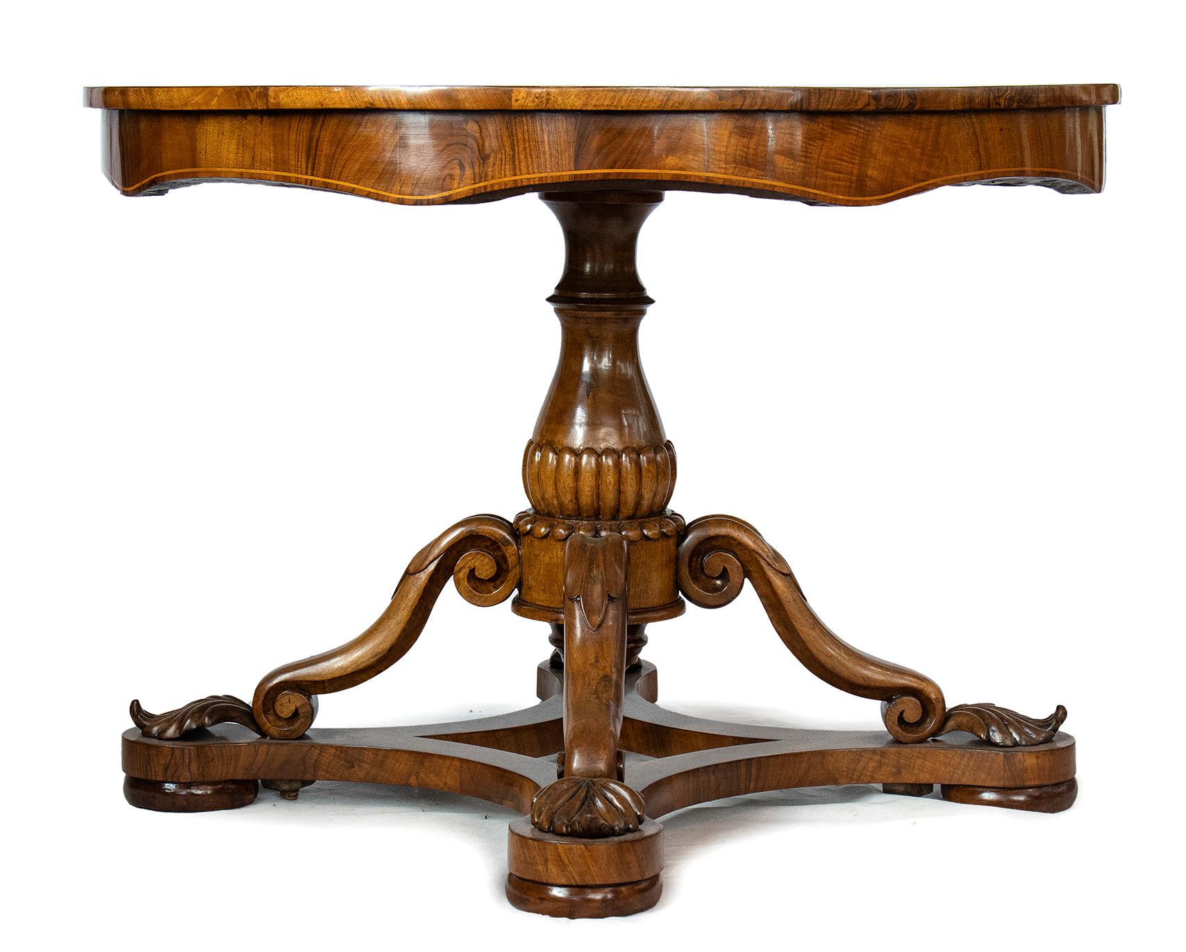 Russian 19th Century Italian Charles X Walnut Inlaid Center table For Sale