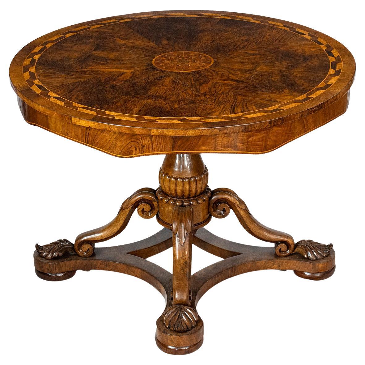 19th Century Italian Charles X Walnut Inlaid Center table