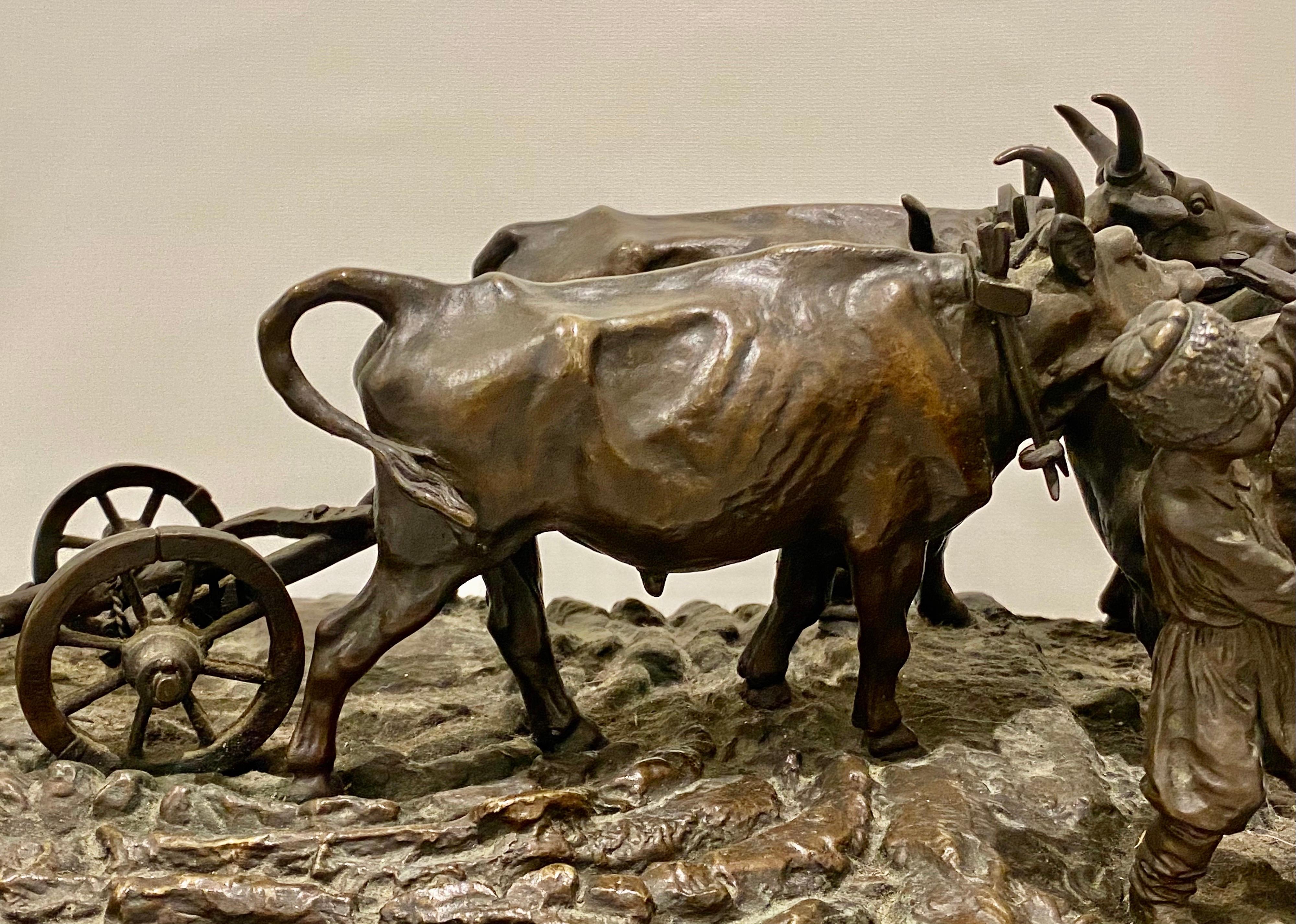 Ukrainian 19th Century Russian Bronze by Evgeny Lanceray, 1877 Bulls Plowing