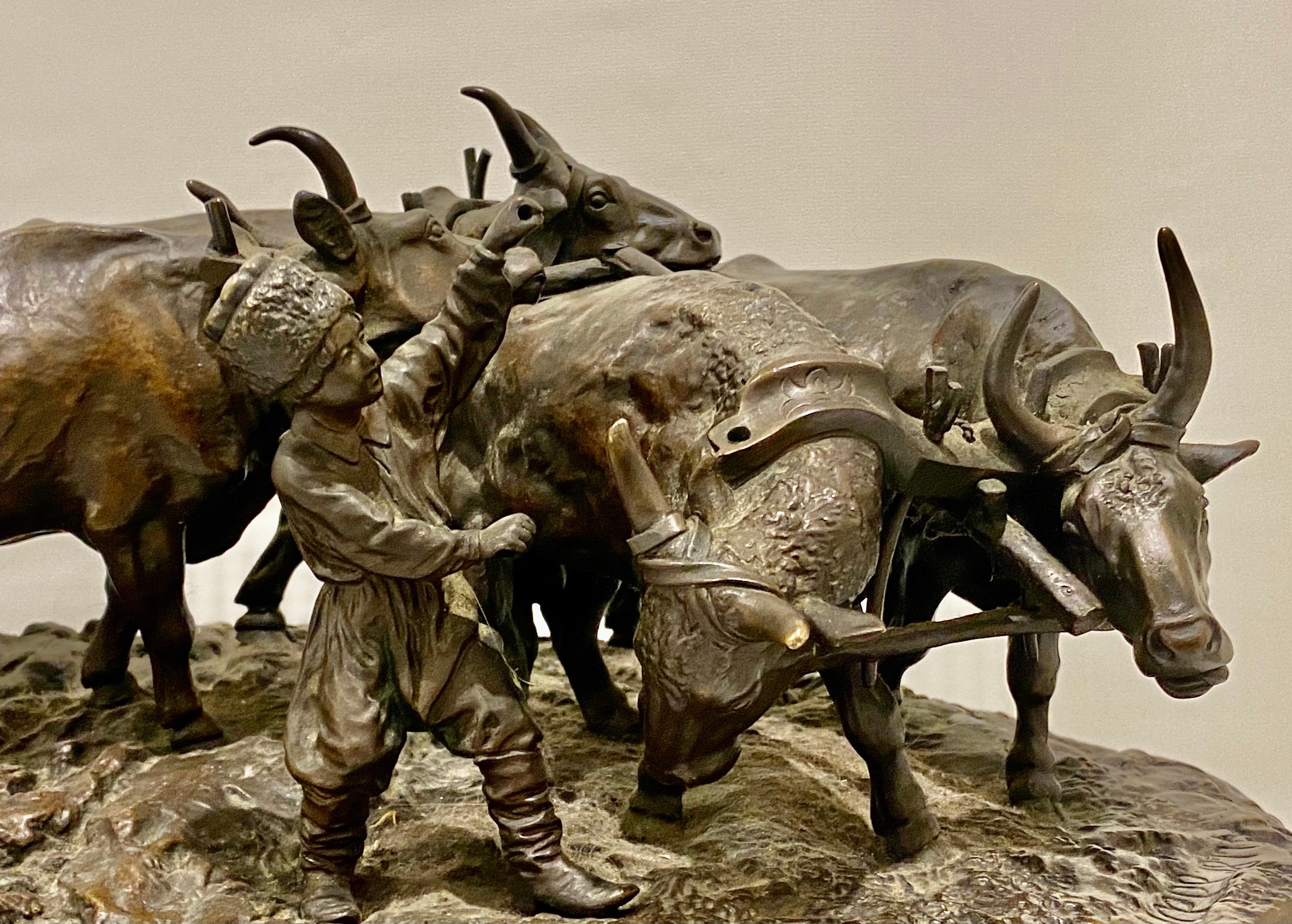 19th Century Russian Bronze by Evgeny Lanceray, 1877 Bulls Plowing 1