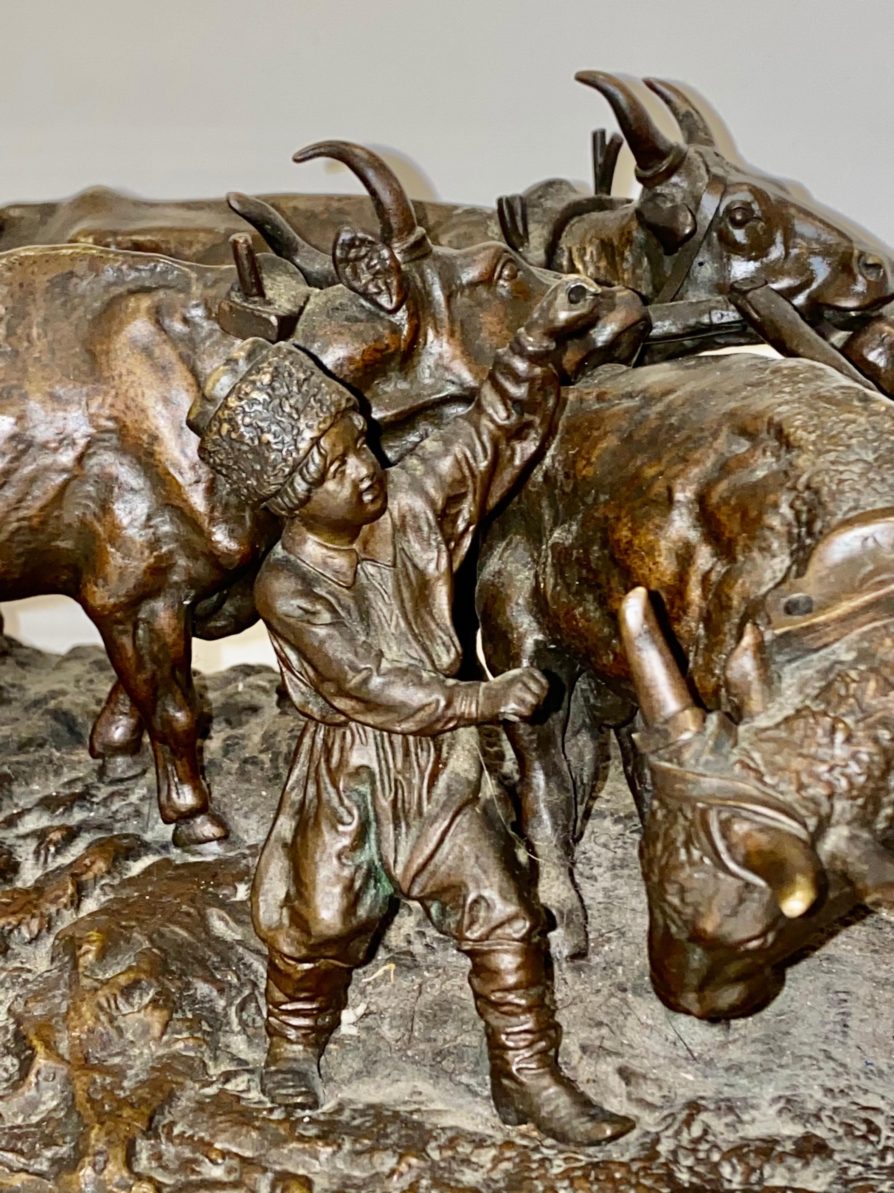 19th Century Russian Bronze by Evgeny Lanceray, 1877 Bulls Plowing 2