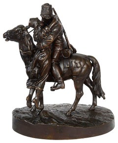 19th Century Russian bronze group of lovers on horse back.