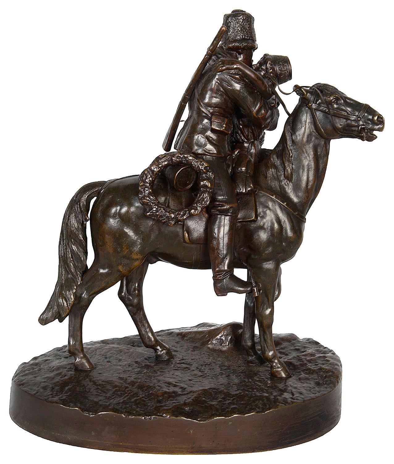 Bronze 19th Century Russian bronze group of lovers on horse back. For Sale