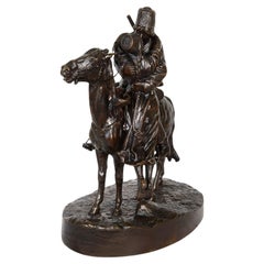 19th Century Russian bronze group of lovers on horse back.