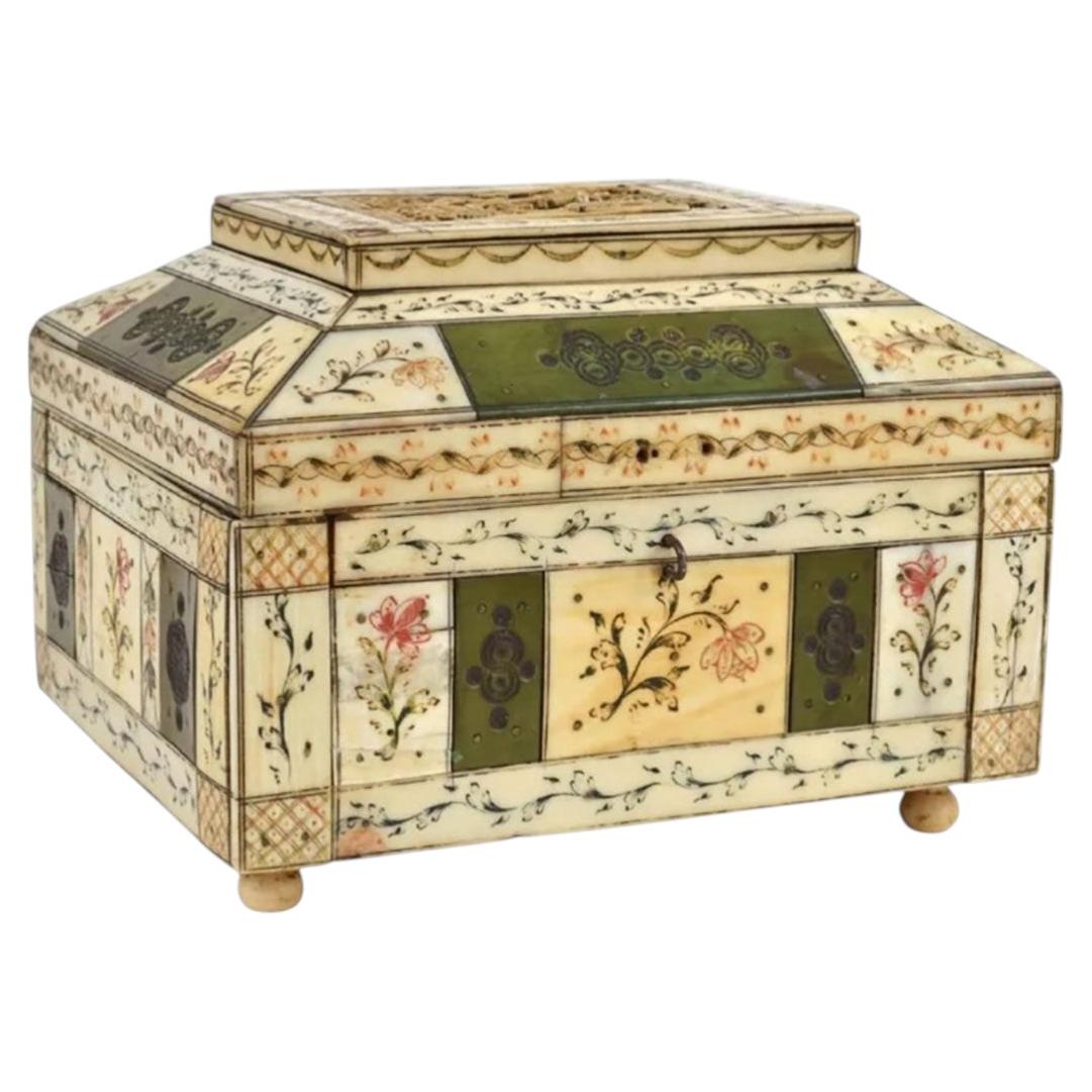 19th Century Russian Carved and Etched Bone Box, Circa 1860