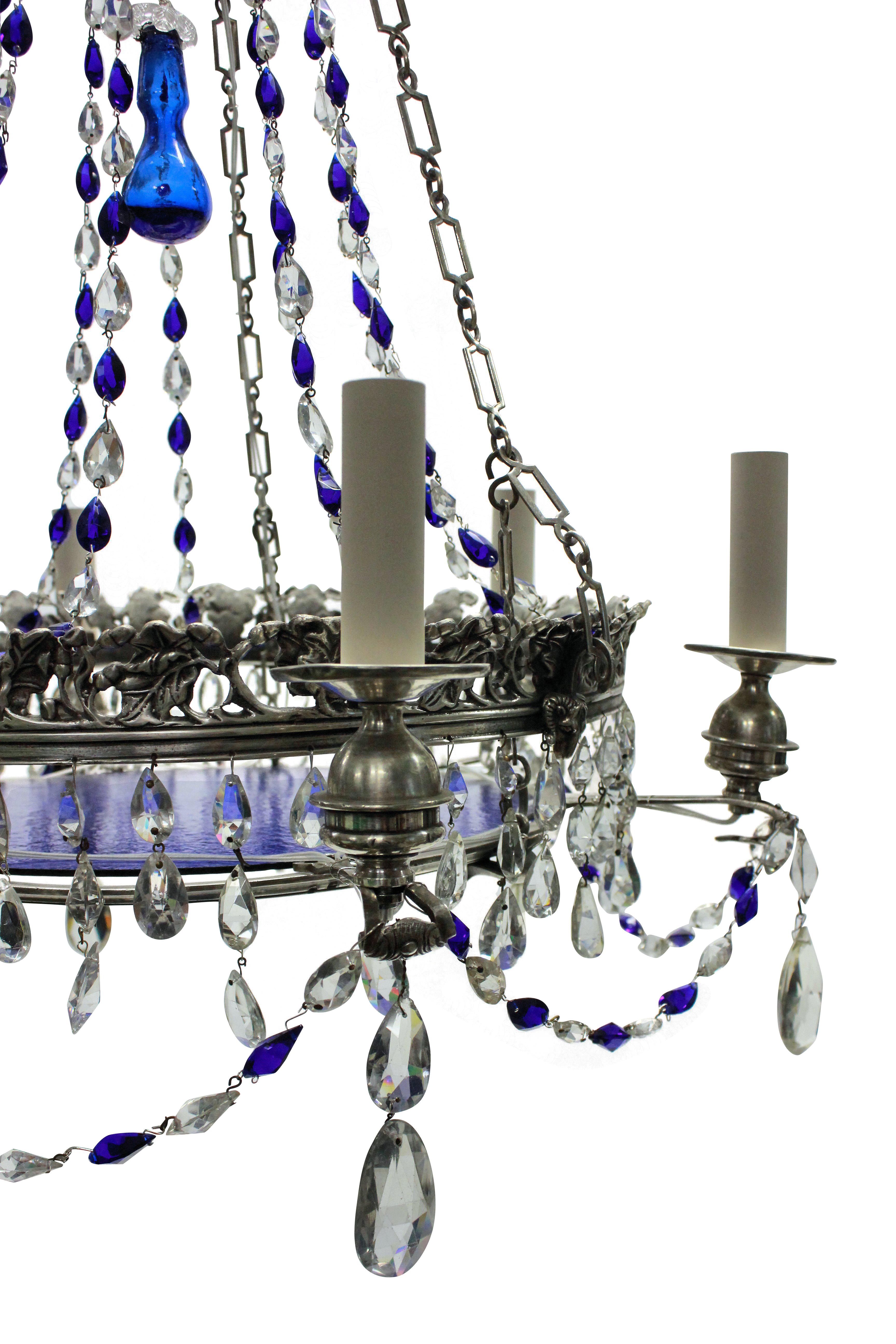 Baltic 19th Century Russian Chandelier with Blue Glass