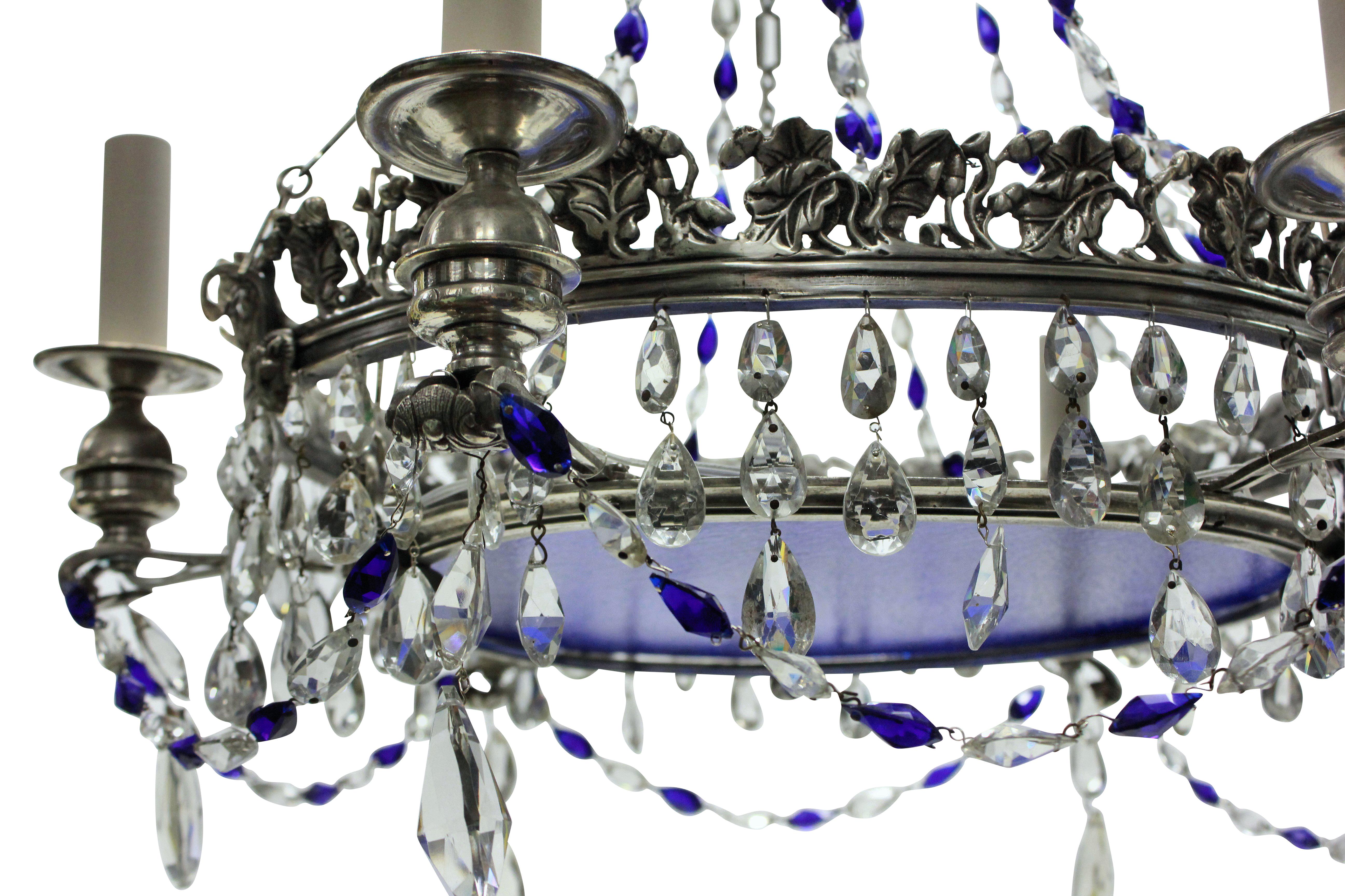 Mid-19th Century 19th Century Russian Chandelier with Blue Glass