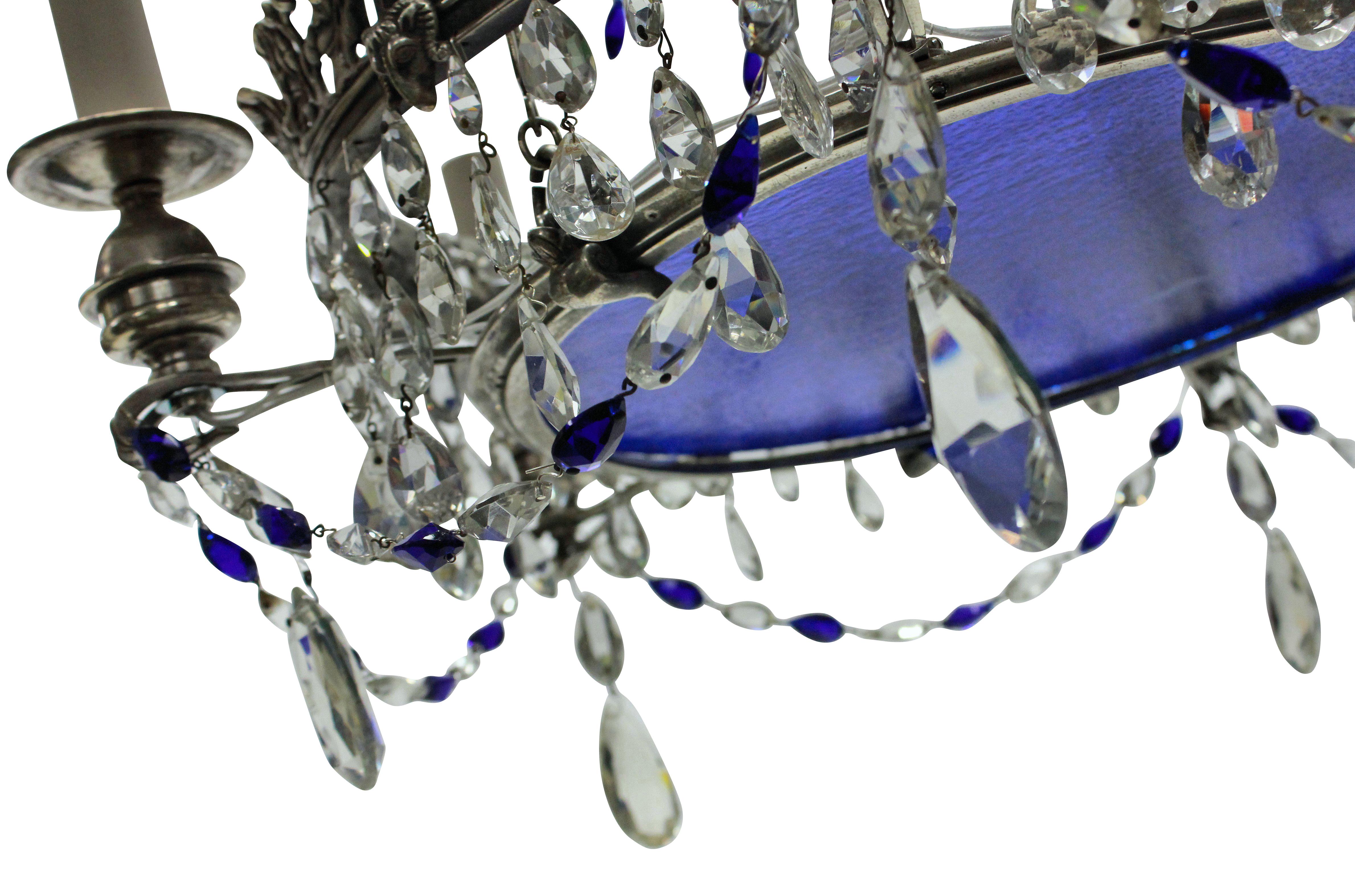 Cut Glass 19th Century Russian Chandelier with Blue Glass