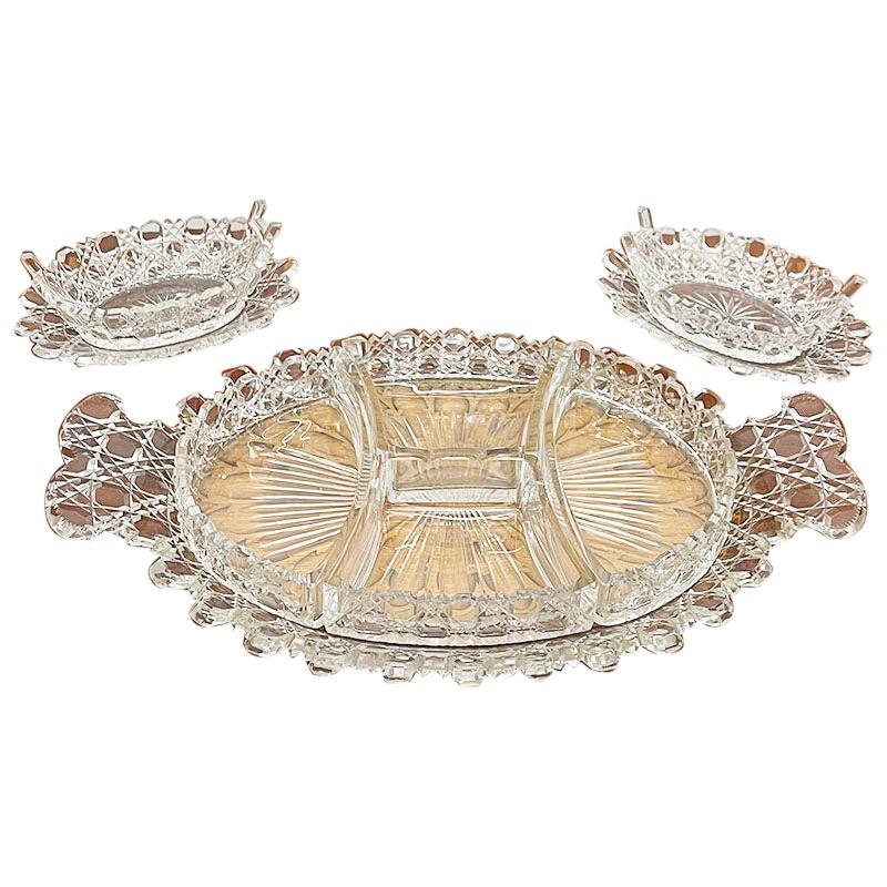 19th Century Russian Crystal Cut Set Wit Castellated Rims
