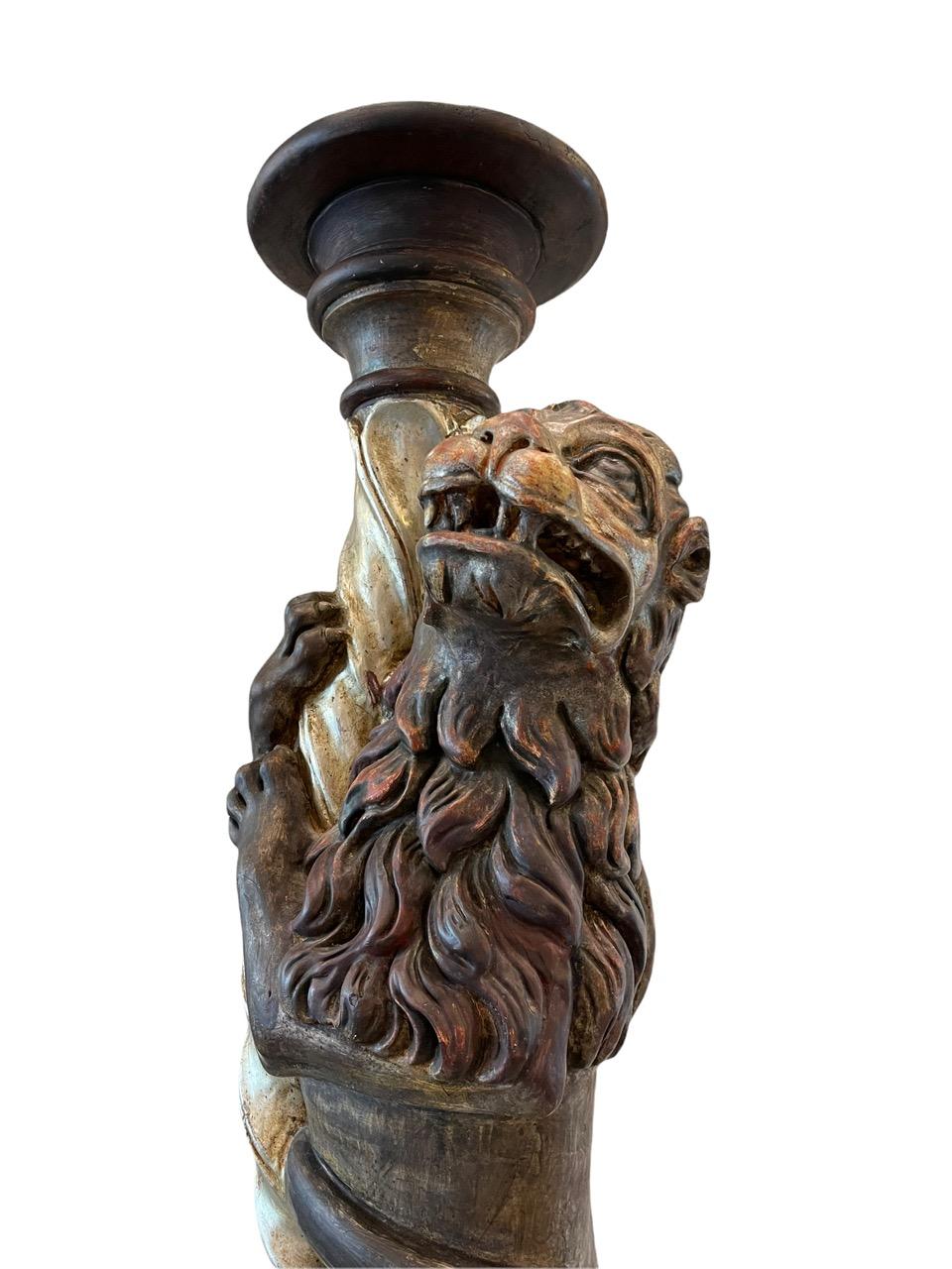 19th Century Russian Empire Carved Wood Candle Holder Sculpture For Sale 4