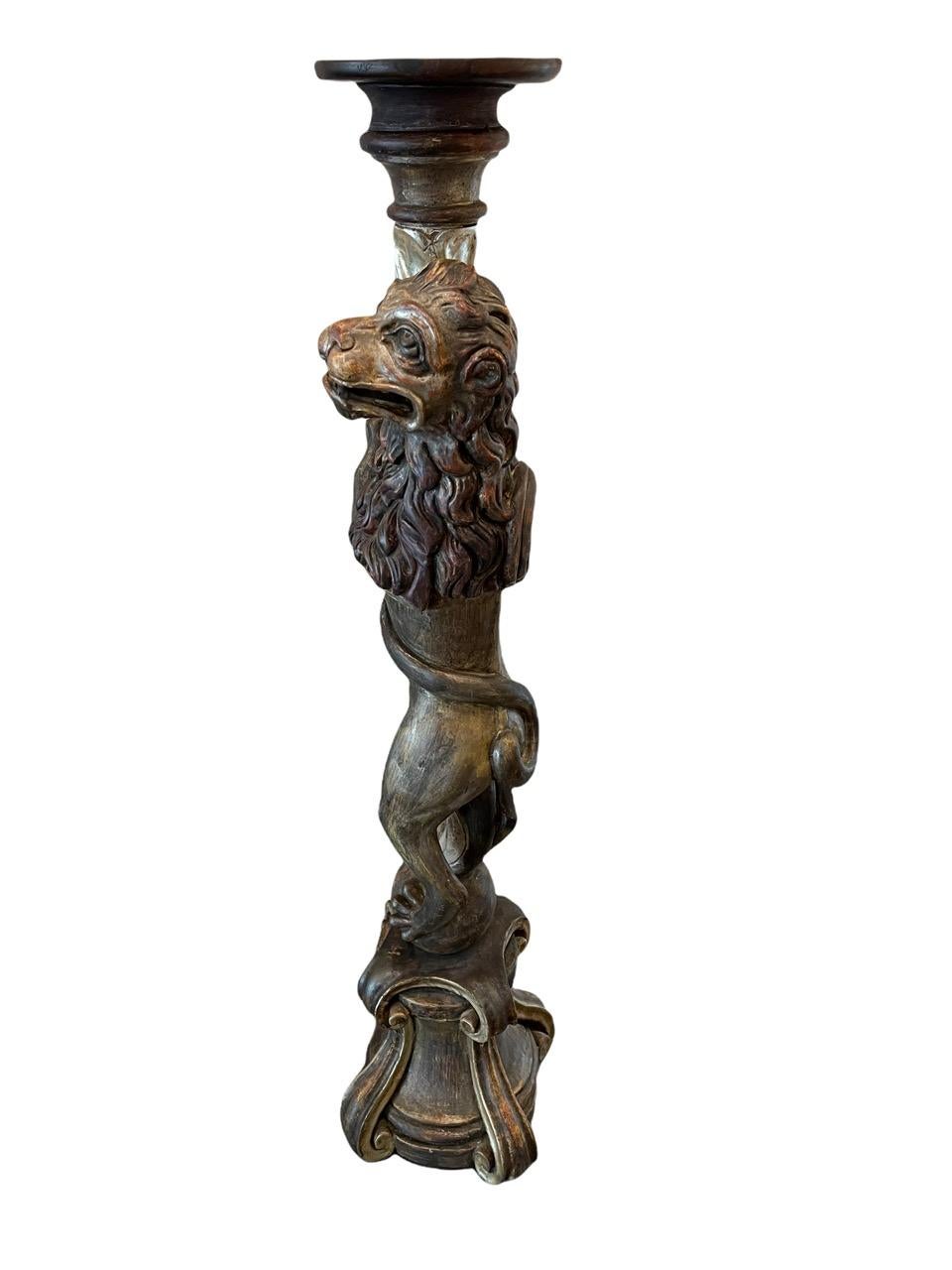 19th Century Russian Empire Carved Wood Candle Holder Sculpture For Sale 6