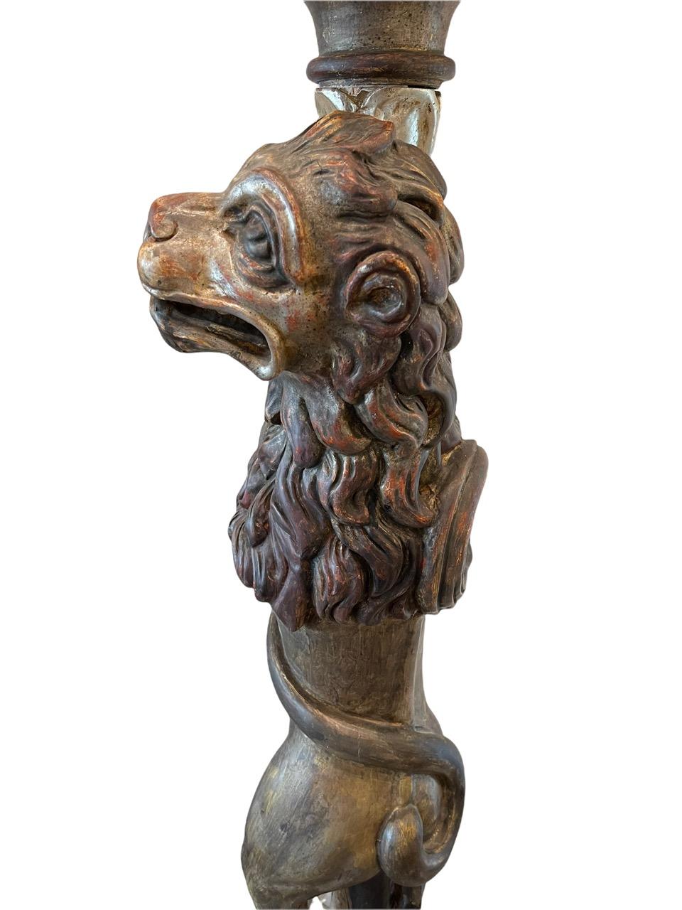 19th Century Russian Empire Carved Wood Candle Holder Sculpture For Sale 8