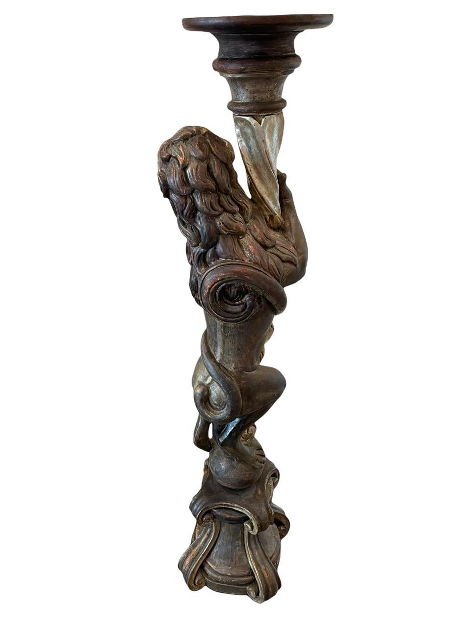 19th Century Russian Empire Carved Wood Candle Holder Sculpture For Sale 9