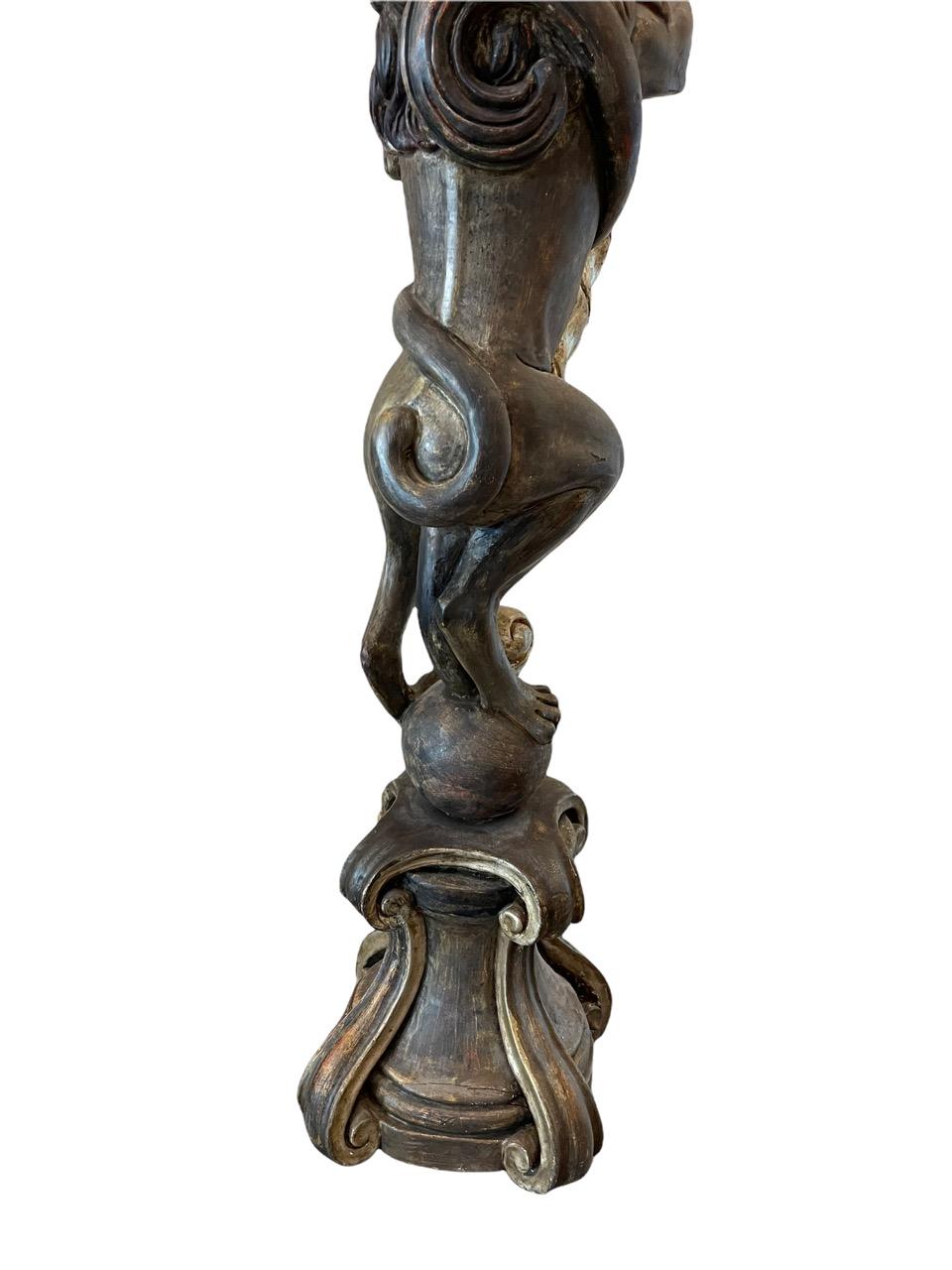 19th Century Russian Empire Carved Wood Candle Holder Sculpture For Sale 10