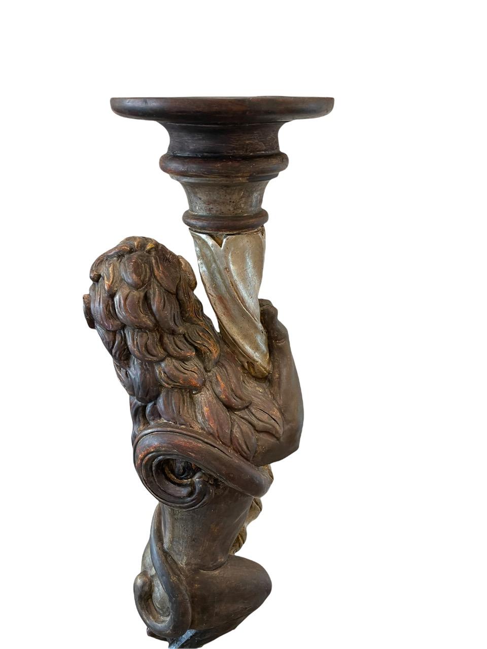 19th Century Russian Empire Carved Wood Candle Holder Sculpture For Sale 12
