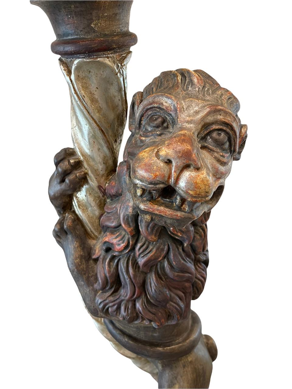 19th Century Russian Empire Carved Wood Candle Holder Sculpture For Sale 1
