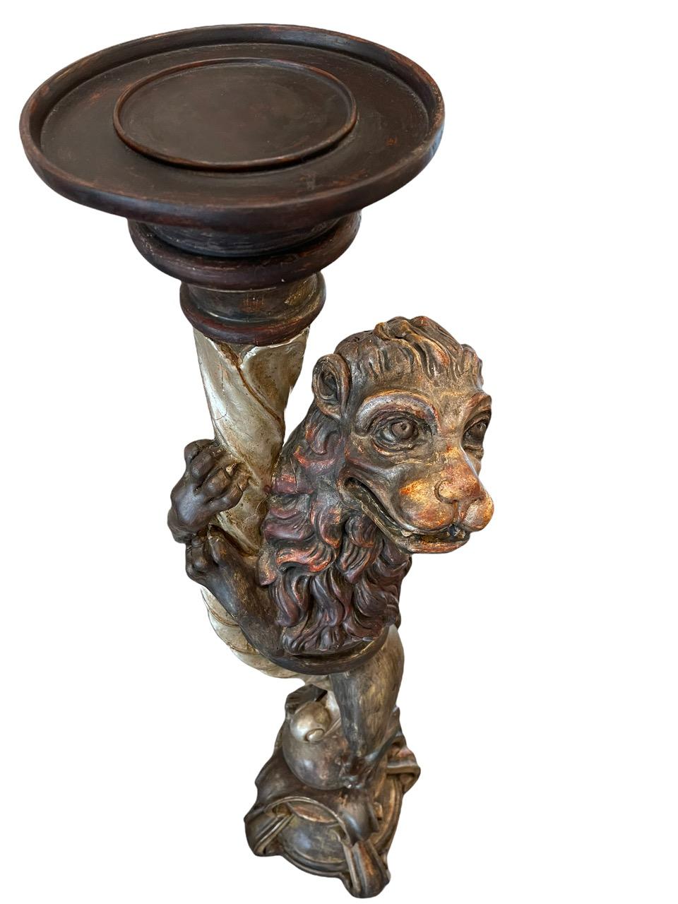 19th Century Russian Empire Carved Wood Candle Holder Sculpture For Sale 3
