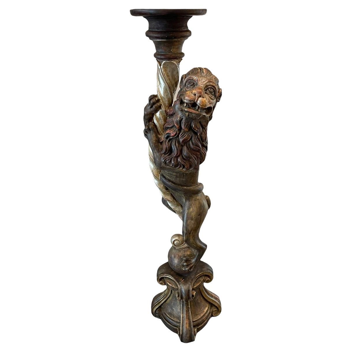 19th Century Russian Empire Carved Wood Candle Holder Sculpture For Sale