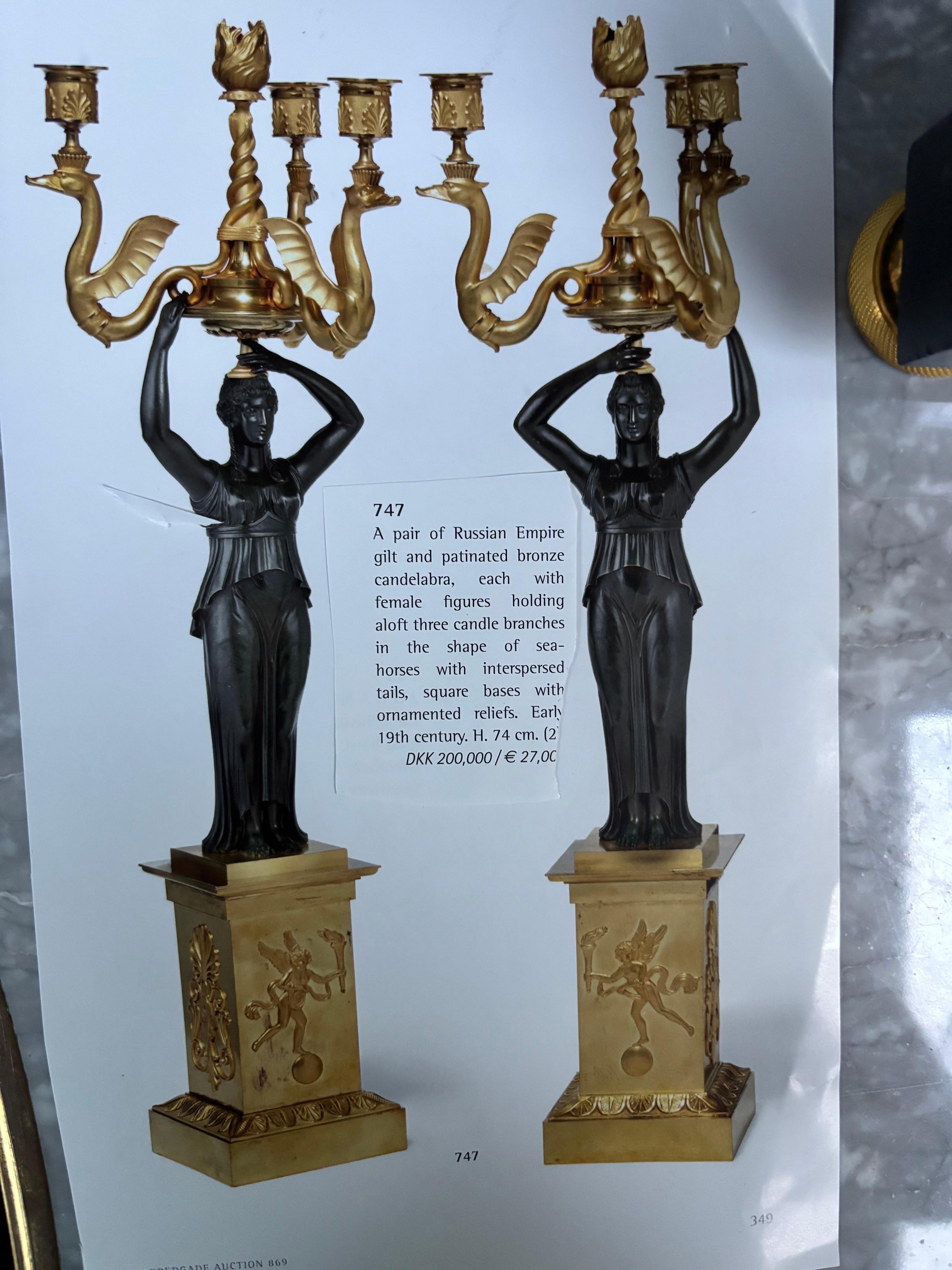Lámpara candelabro de bronce dorado del Imperio Ruso del siglo XIX en venta 11