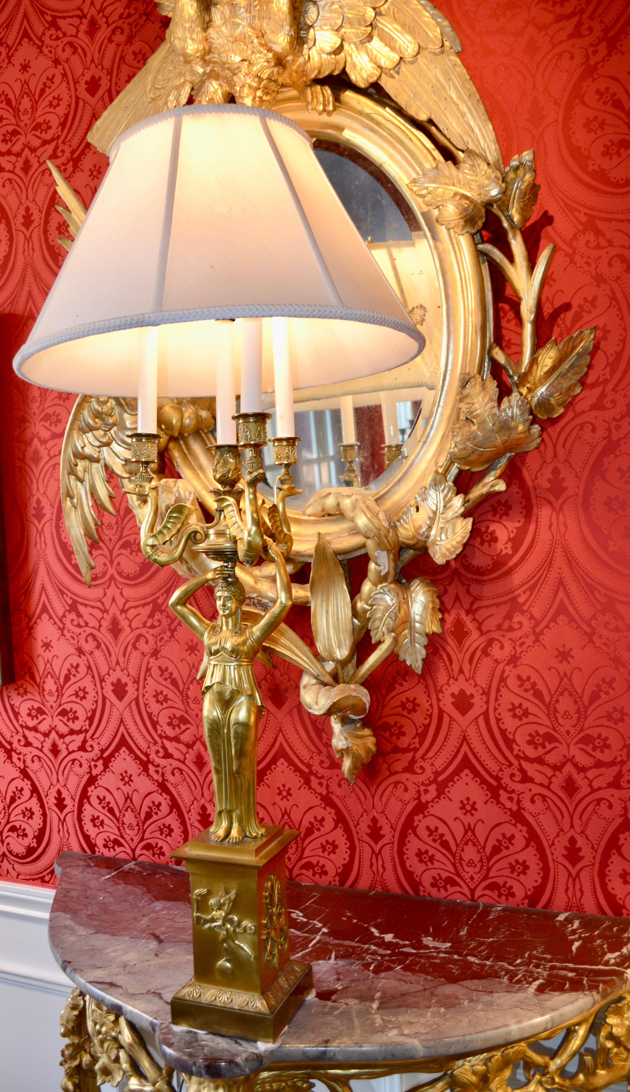 19th Century Russian Empire Gilt Bronze Figural Candelabra Lamp For Sale 3