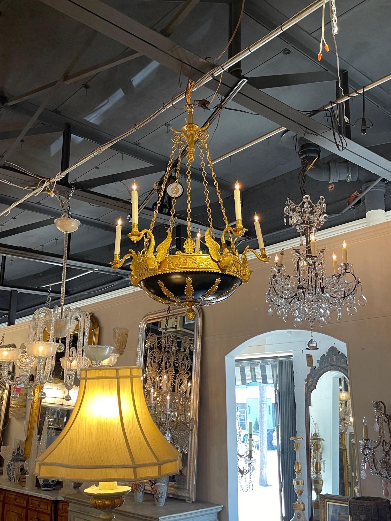 19th Century Russian Empire Style Chandelier with Gilt Bronze and 5 Arms In Good Condition In Dallas, TX