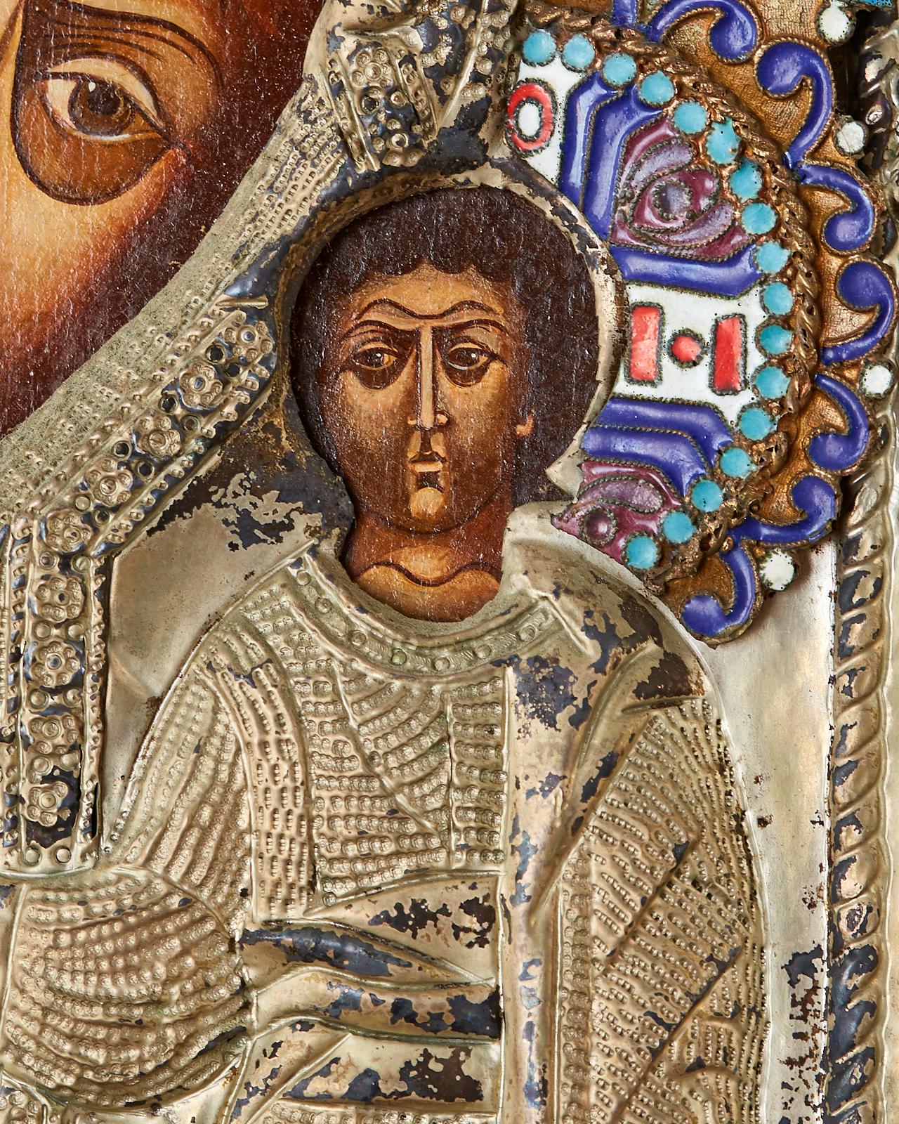 19th Century Russian Enameled Icon Madonna and Child 6