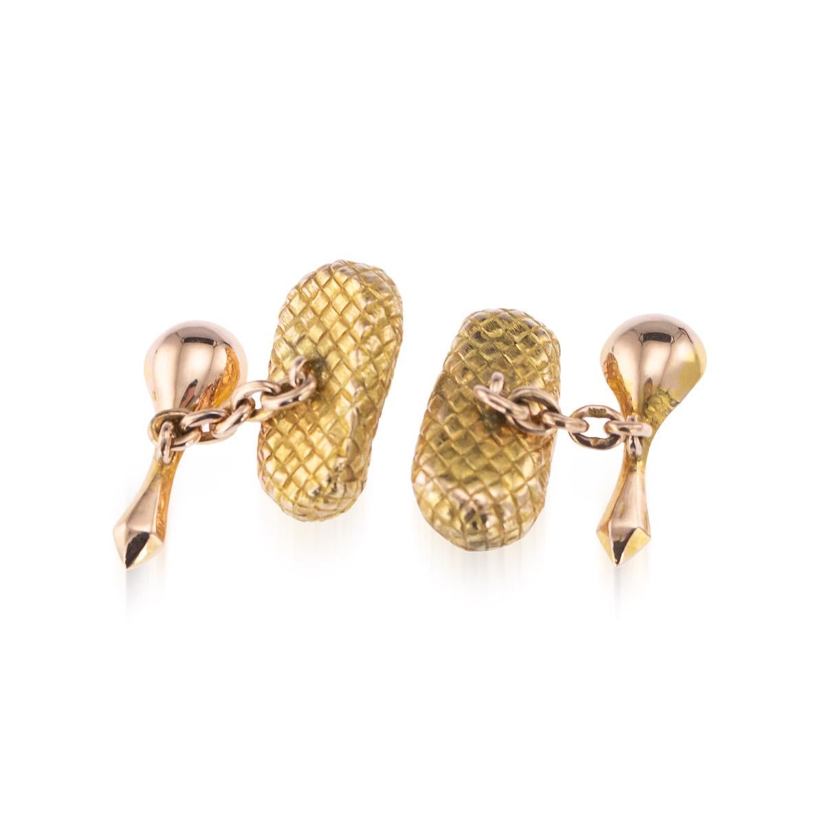 Antique early 20th century Imperial Russian Faberge 56 gold novelty cufflinks, shaped as a pair of lapti, shoes made primarily from bast, fiber taken from the bark of trees such as linden or birch. They are a kind of basket, woven and fitted to the