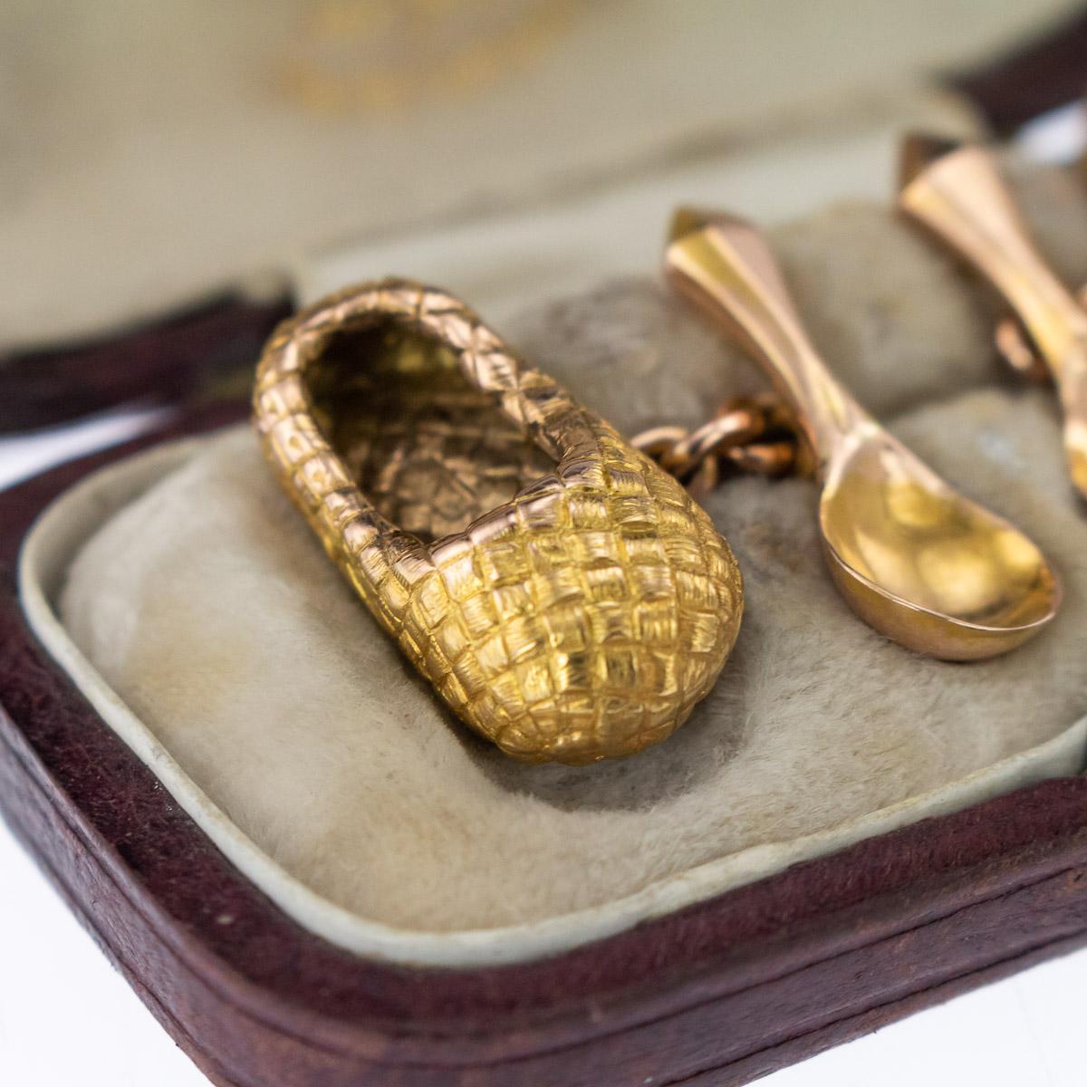 19th Century Russian Faberge 56 Gold Lapti and Spoon Cufflinks V Soloviev 2