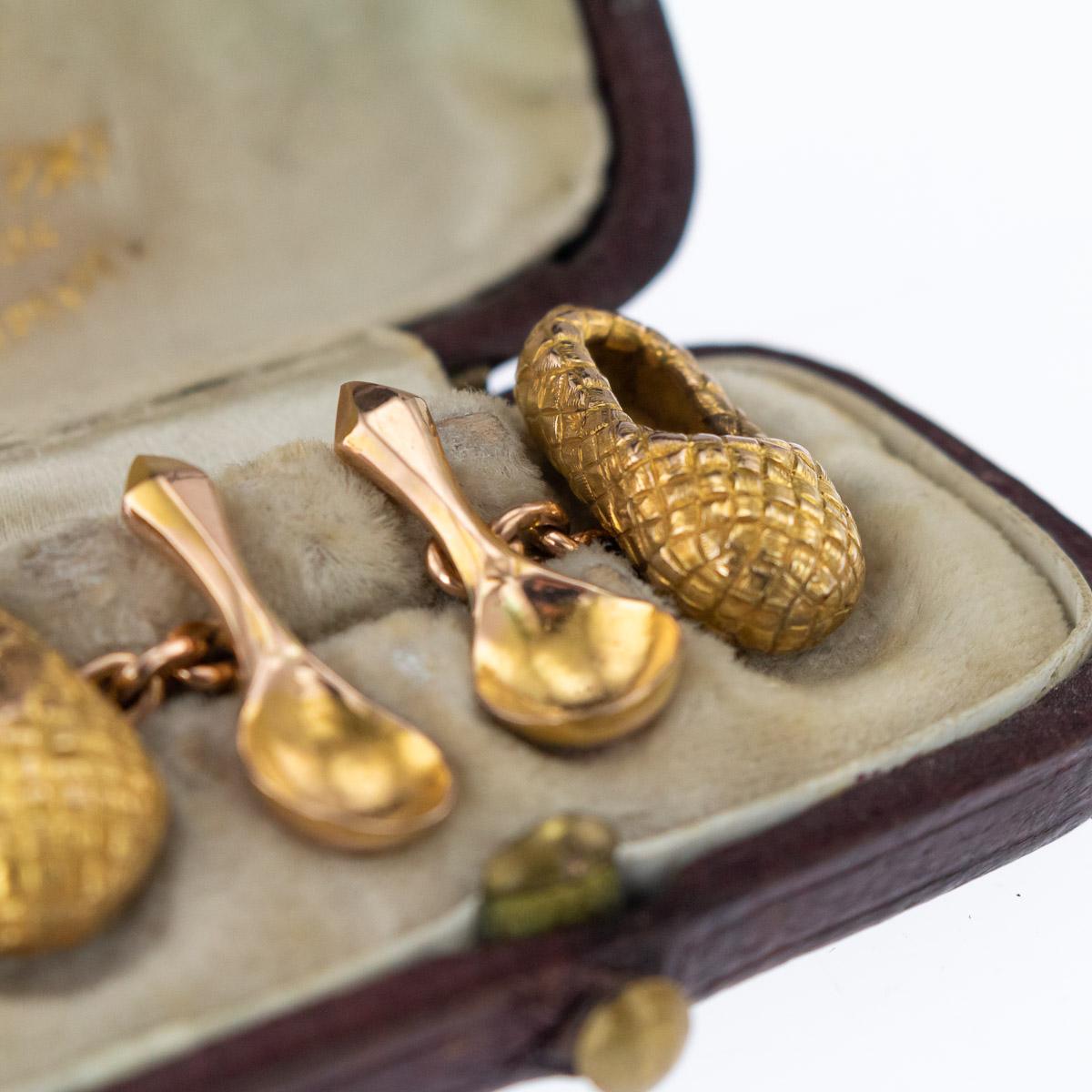 19th Century Russian Faberge 56 Gold Lapti and Spoon Cufflinks V Soloviev 3