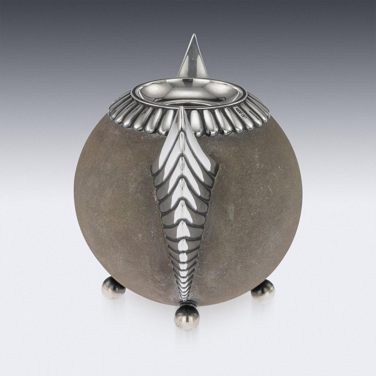 Antique late 19th century imperial Russian Fabergé very rare & unusual silver mounted and sandstone match holder. Of round shape, sandstone body mounted with wings, half fluted collar and four ball shaped feet. Hallmarked Russian 88 gold (915