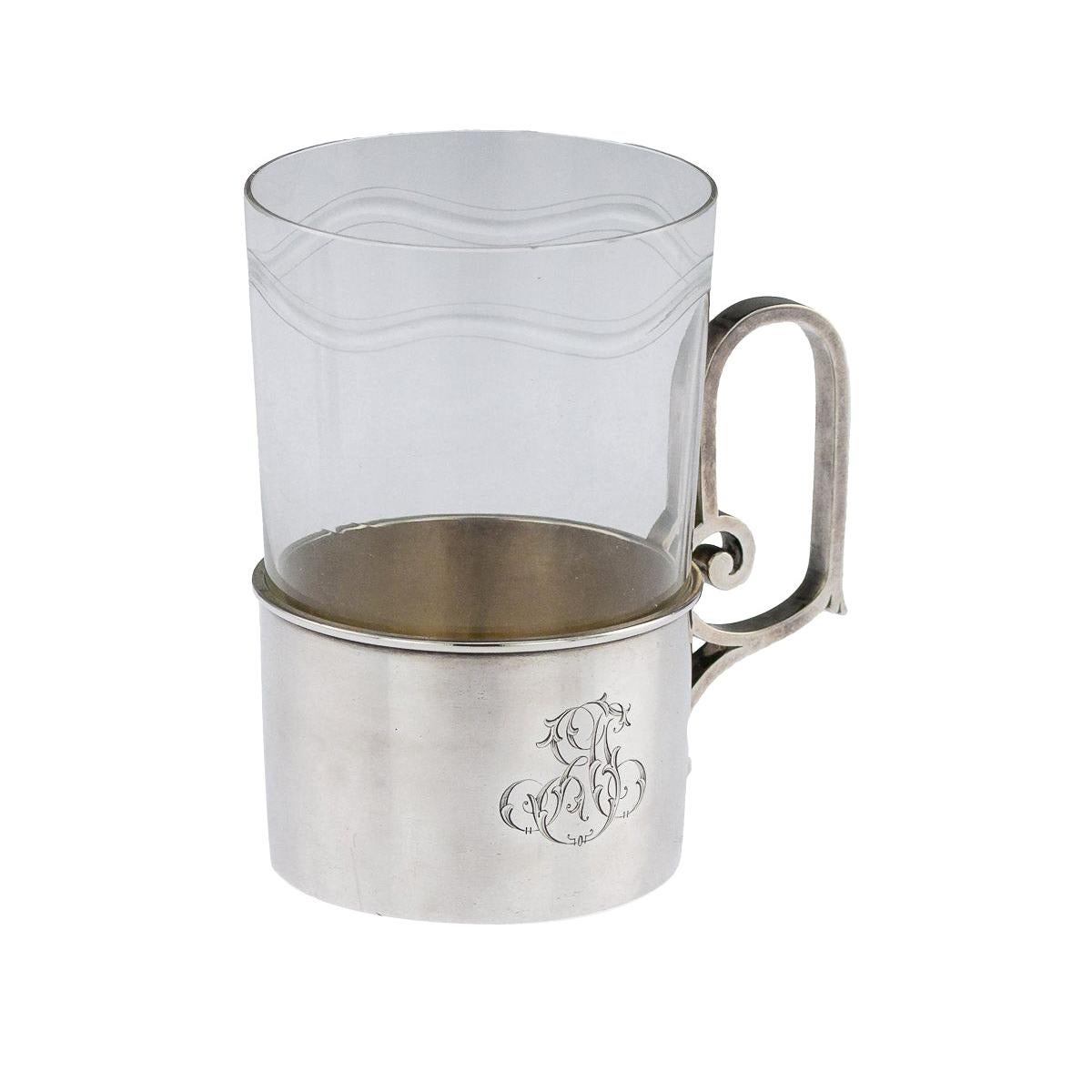 19th Century Russian Faberge Solid Silver Tea Glass Holder, Moscow circa 1892