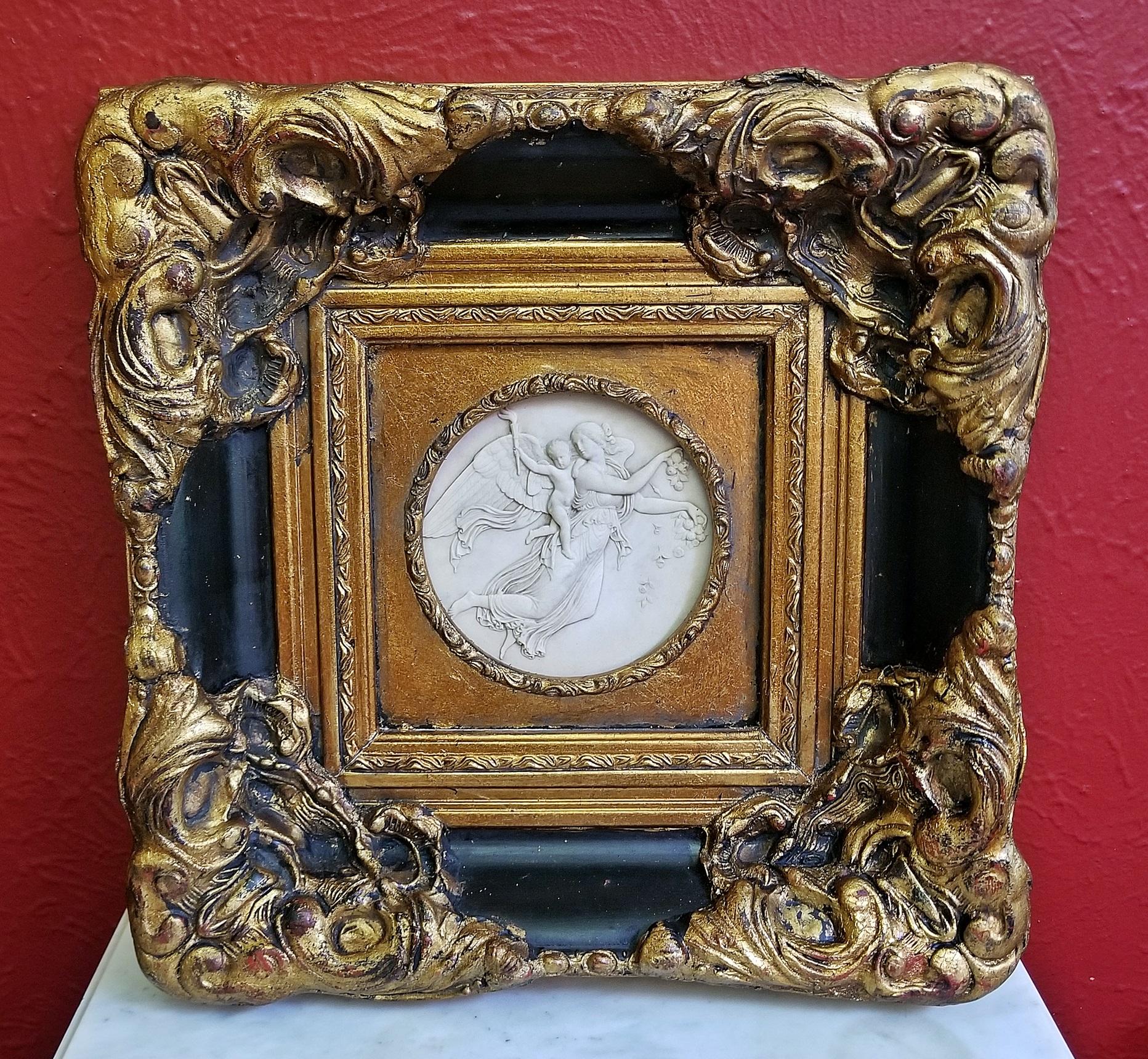 19th Century Russian Framed Marble Plaques Pair of Angels 4