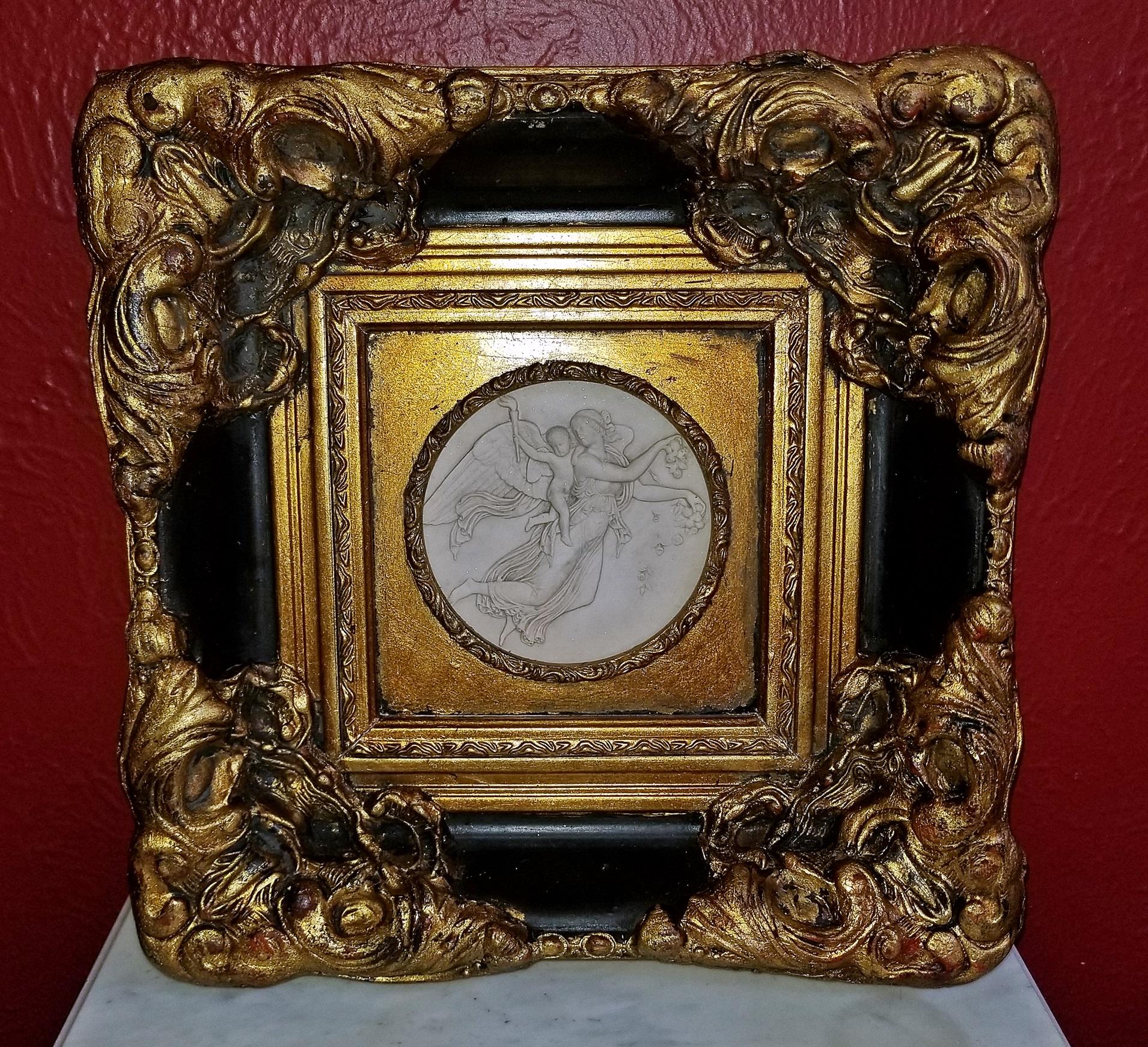 19th Century Russian Framed Marble Plaques Pair of Angels 5
