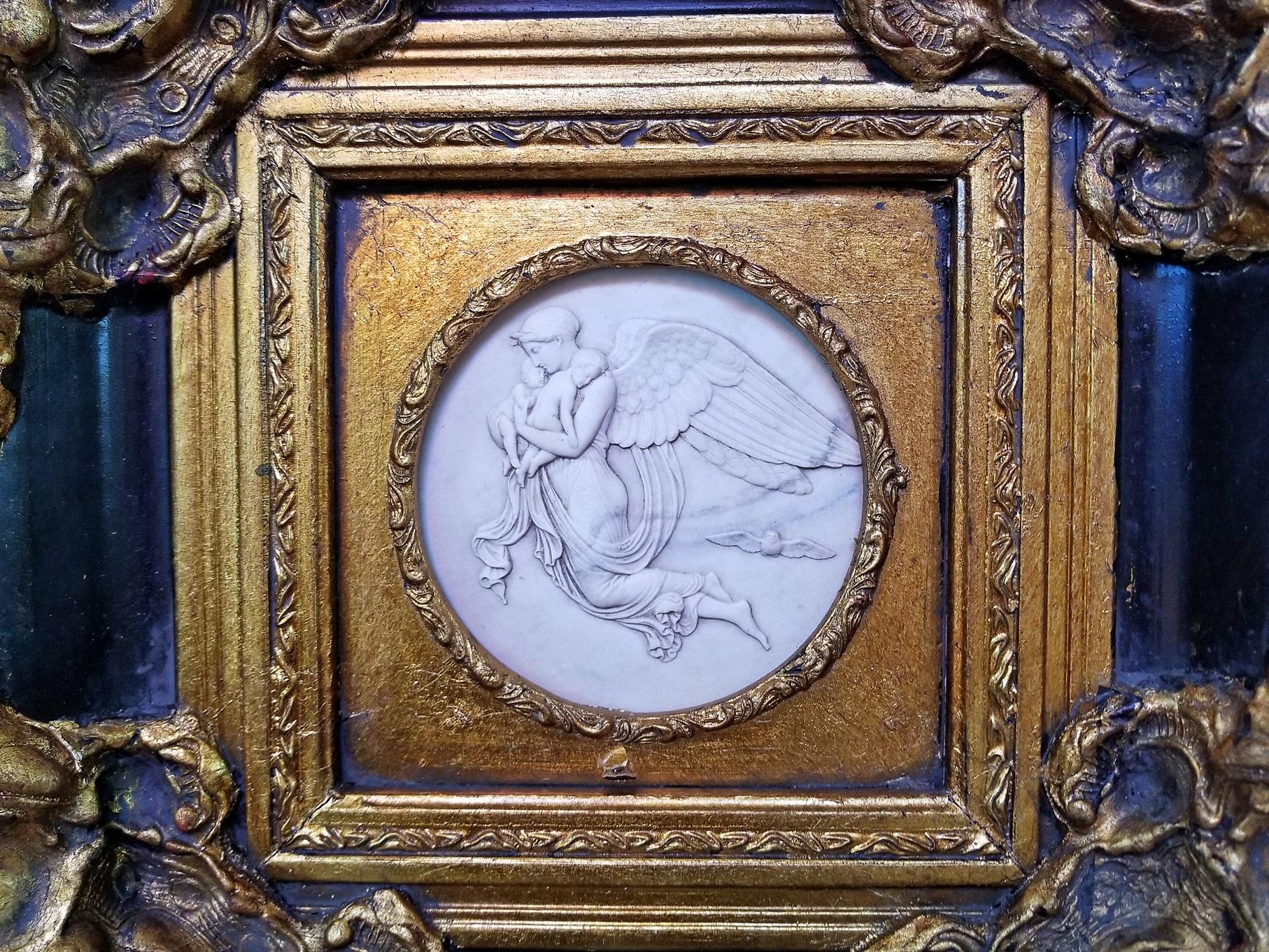 19th Century Russian Framed Marble Plaques Pair of Angels 9