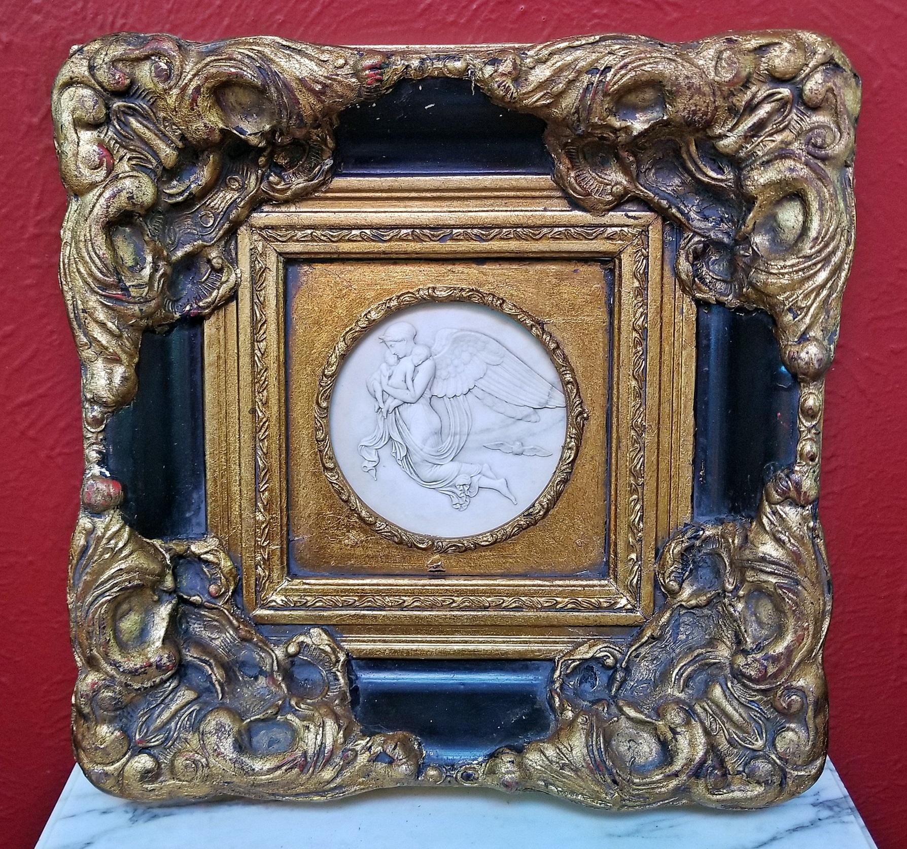 19th Century Russian Framed Marble Plaques Pair of Angels 10