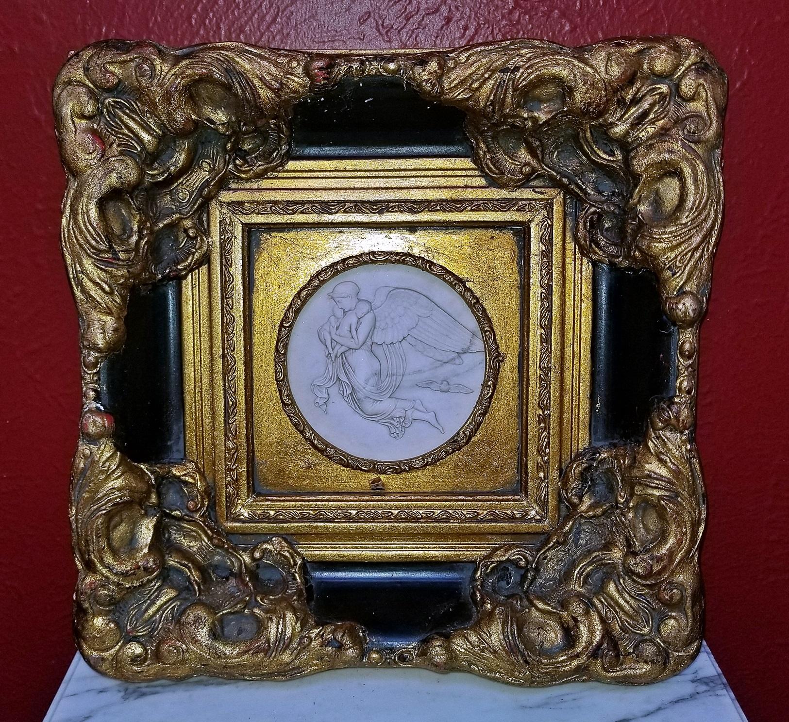 19th Century Russian Framed Marble Plaques Pair of Angels 11