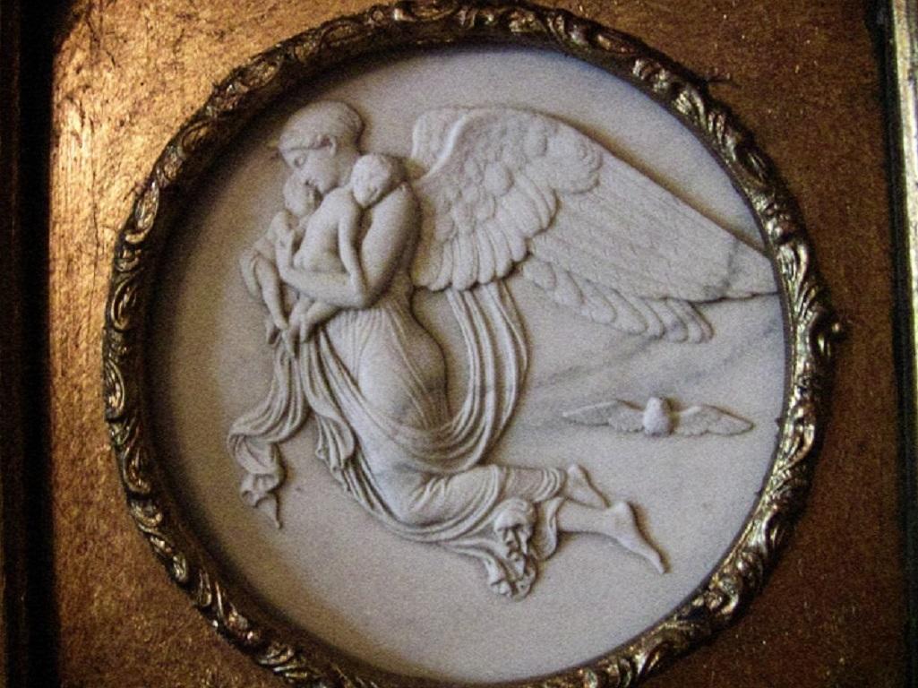 Hand-Crafted 19th Century Russian Framed Marble Plaques Pair of Angels