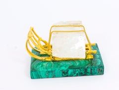19th Century Russian Gilt Bronze Malachite Rock Crystal Sleigh Sculpture