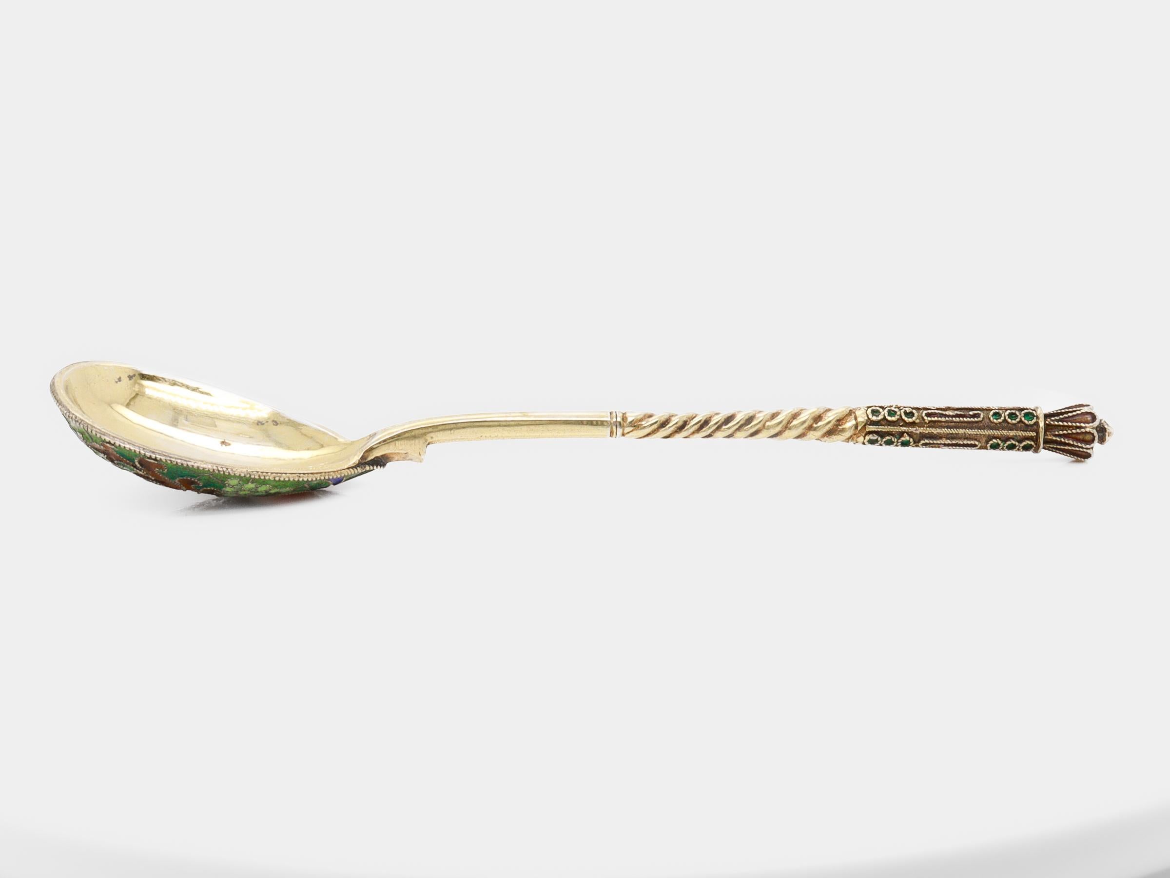 19th Century Russian Gilt Imperial Silver & Shaded Cloisonne Enamel Spoon 5