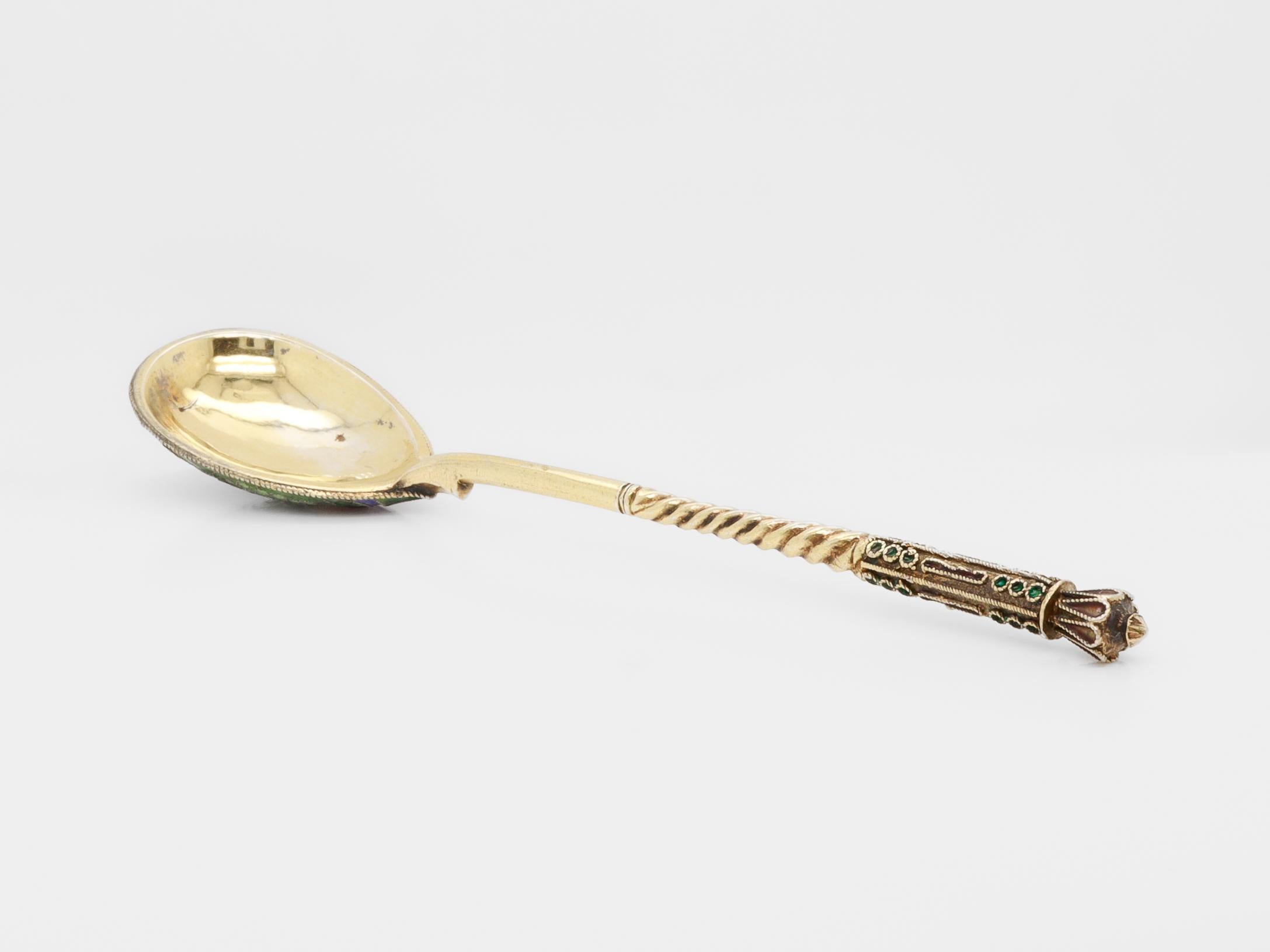 19th Century Russian Gilt Imperial Silver & Shaded Cloisonne Enamel Spoon 6