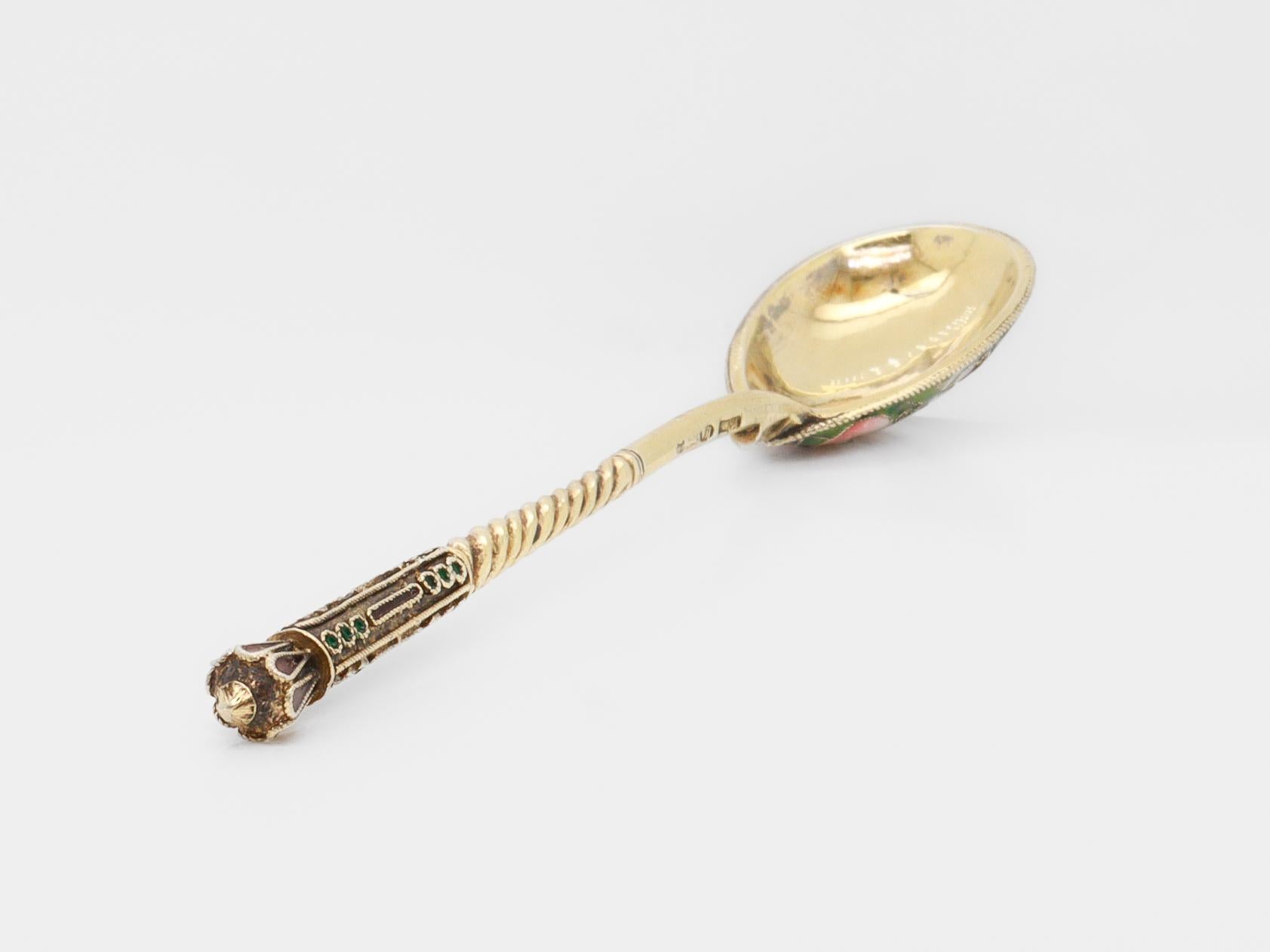19th Century Russian Gilt Imperial Silver & Shaded Cloisonne Enamel Spoon 7