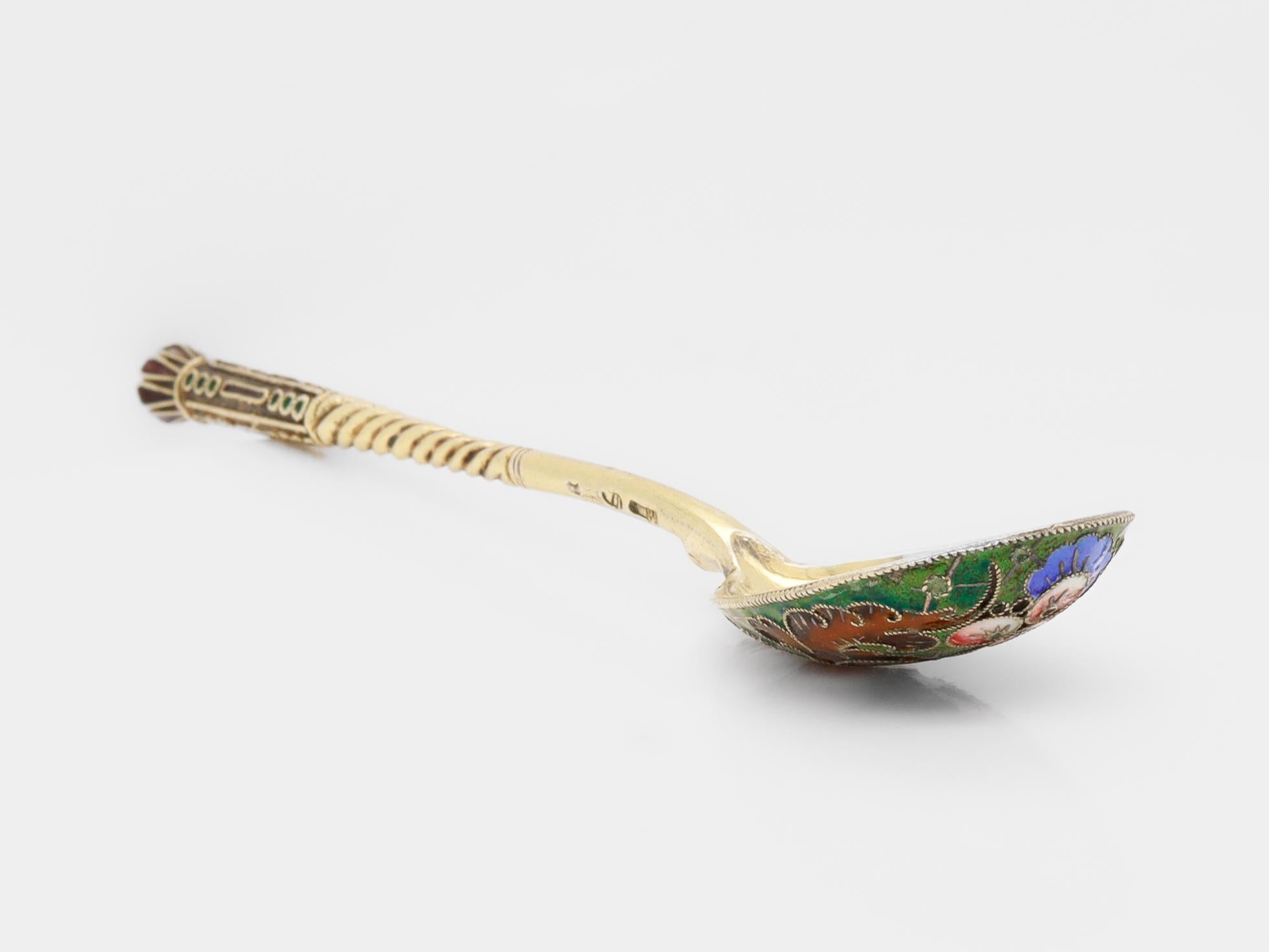19th Century Russian Gilt Imperial Silver & Shaded Cloisonne Enamel Spoon 9