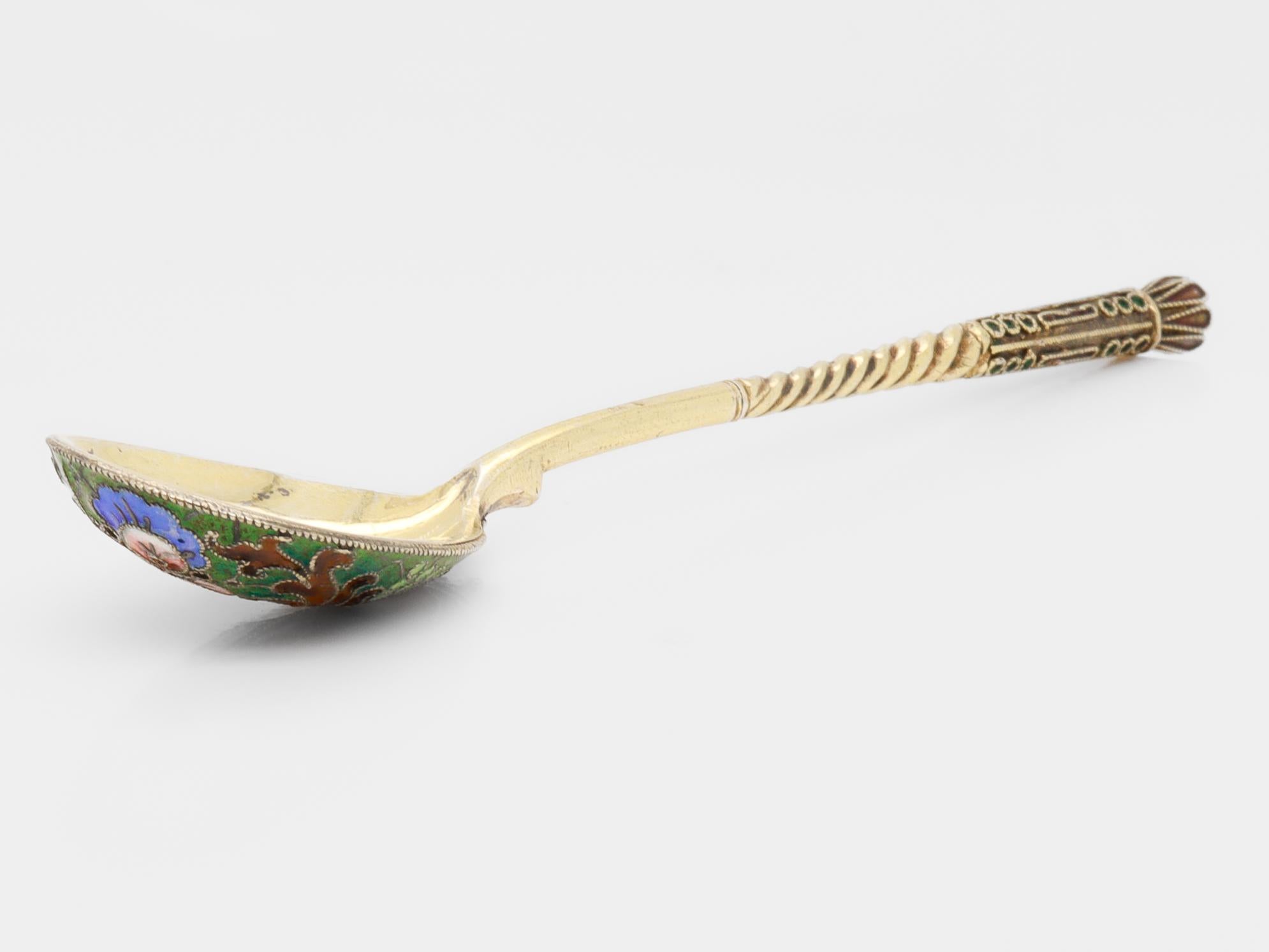 19th Century Russian Gilt Imperial Silver & Shaded Cloisonne Enamel Spoon 10